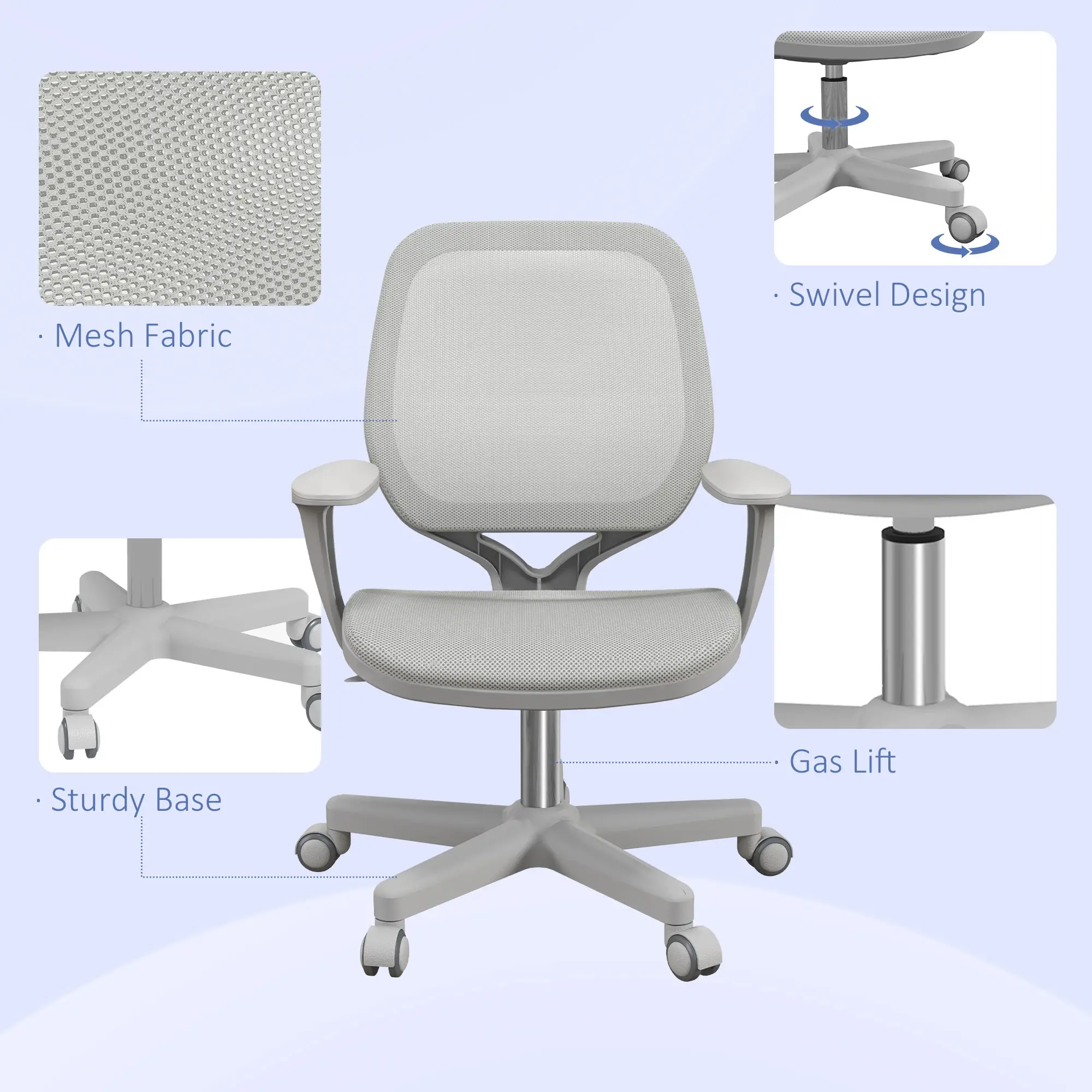 Mesh Back Office Chair, Swivel Castors, Arm, Grey - Image 7