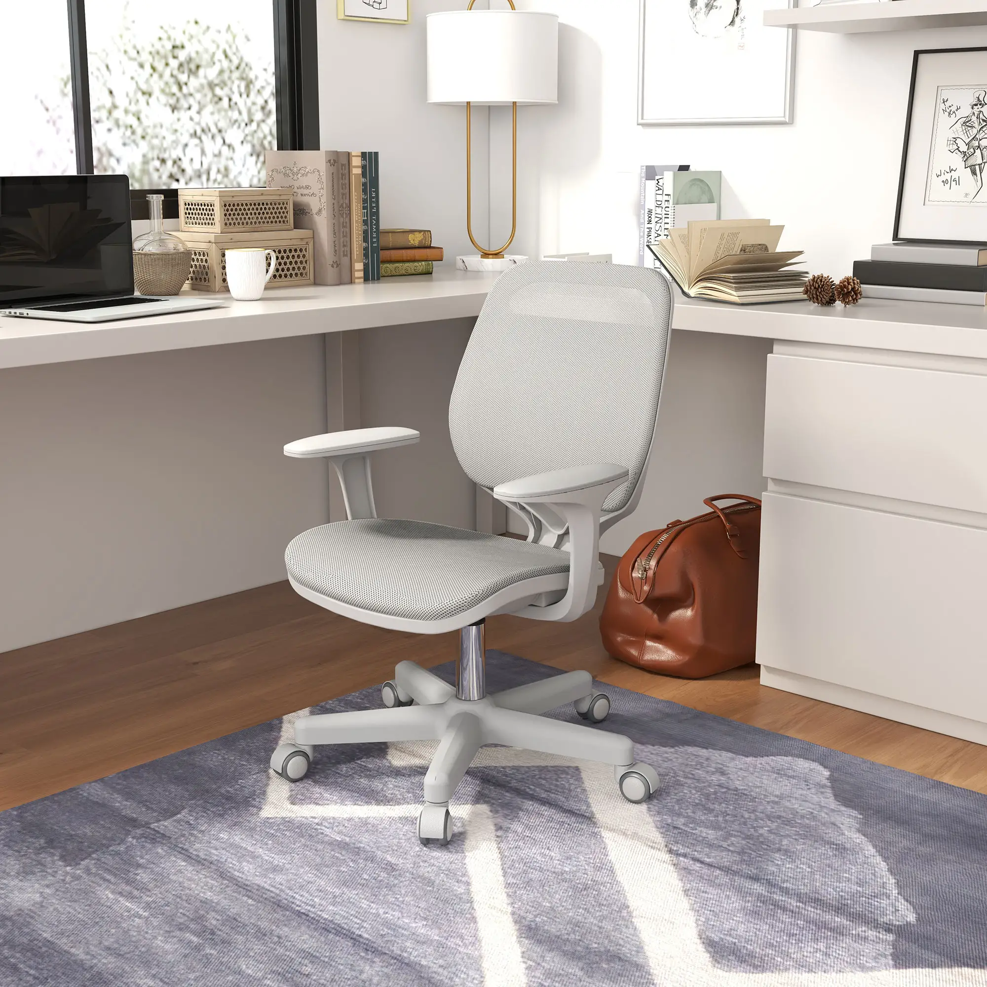 Mesh Back Office Chair, Swivel Castors, Arm, Grey - Image 8