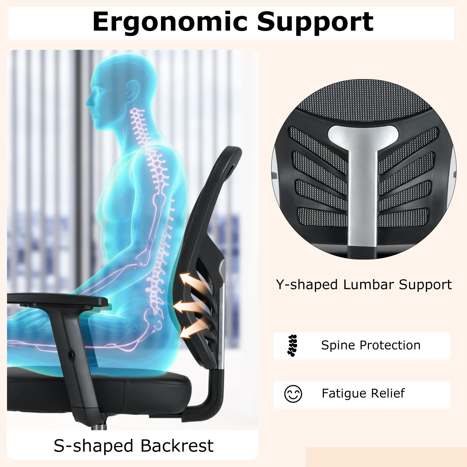 Mesh Drafting Chair, Adjustable Armrests, Foot-Ring, Black - Image 9