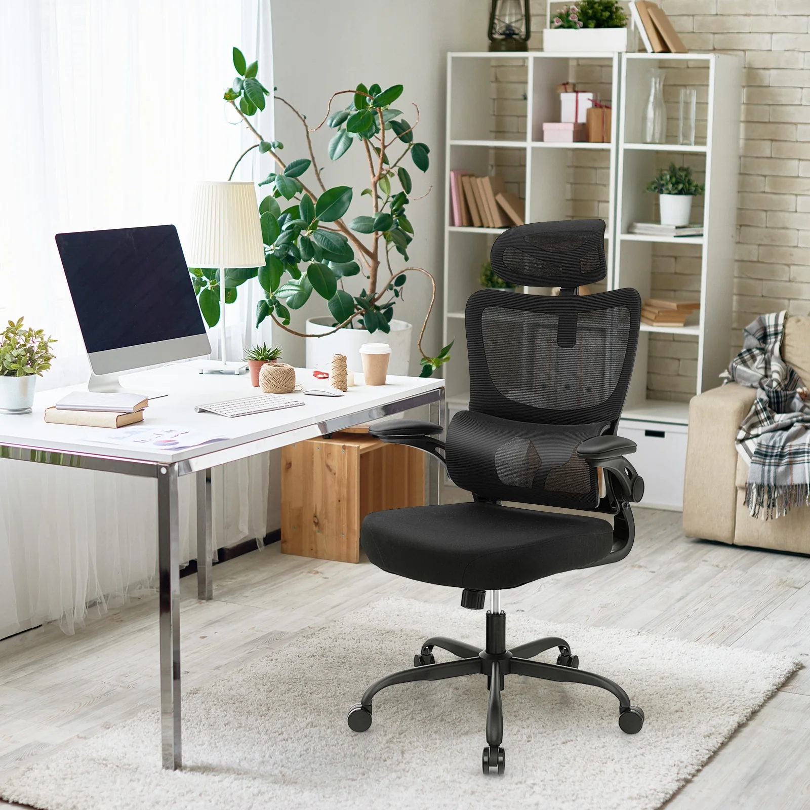 Mesh Office Chair, Adaptive Lumbar Support, Flip-up Armrests, Black - Image 2