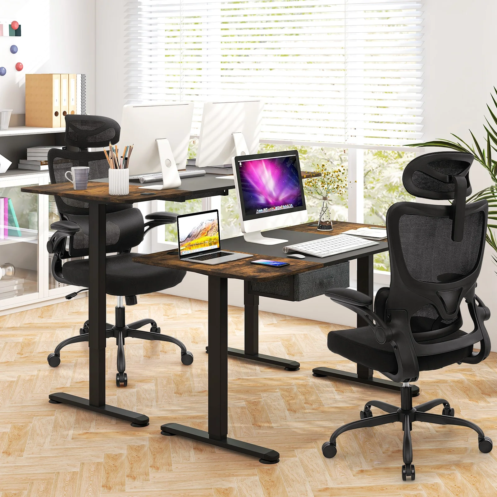 Mesh Office Chair, Adaptive Lumbar Support, Flip-up Armrests, Black - Image 3