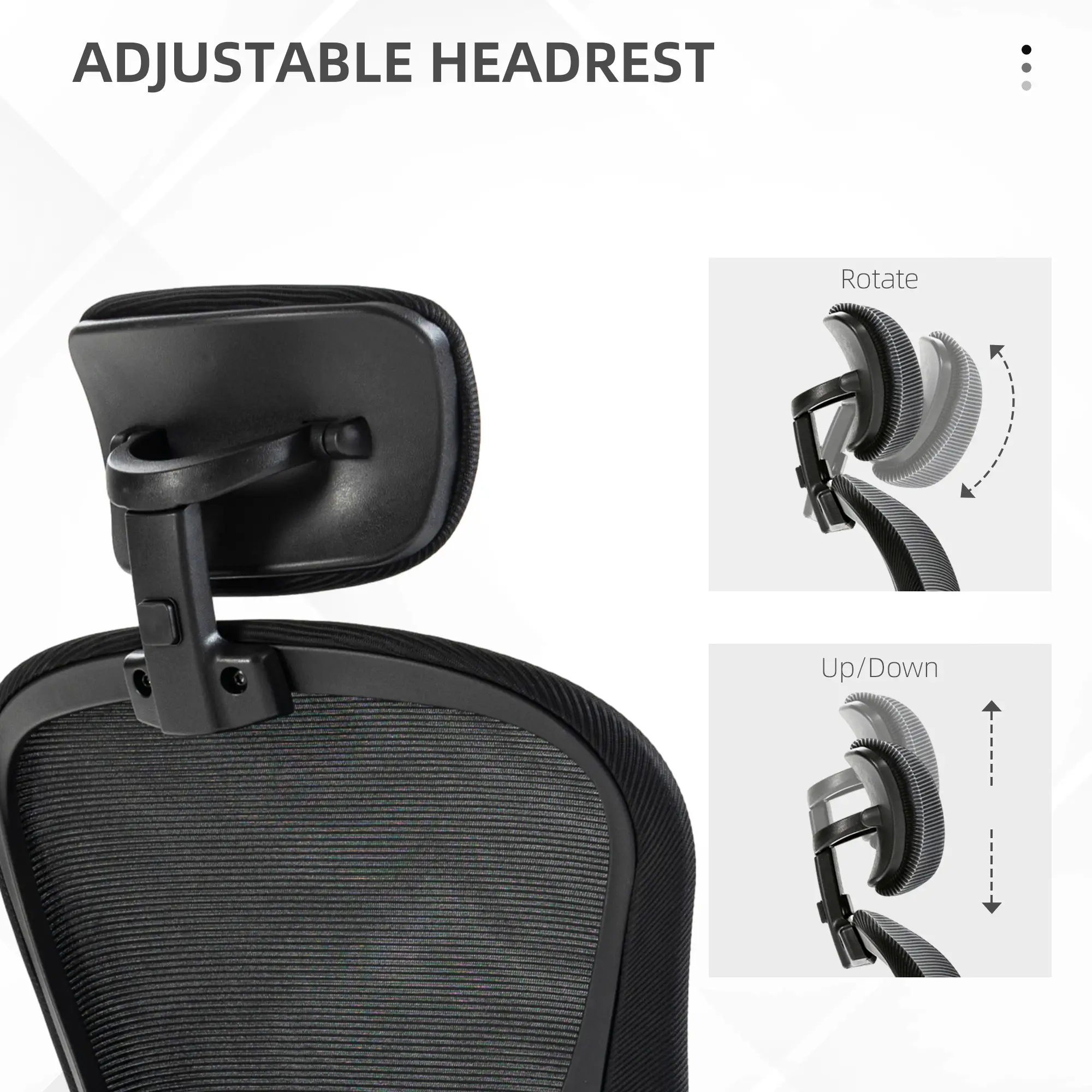 Mesh Office Chair, Adjustable Headrest, 4D Lumbar Support, Flip-Up Arm, Black - Image 6