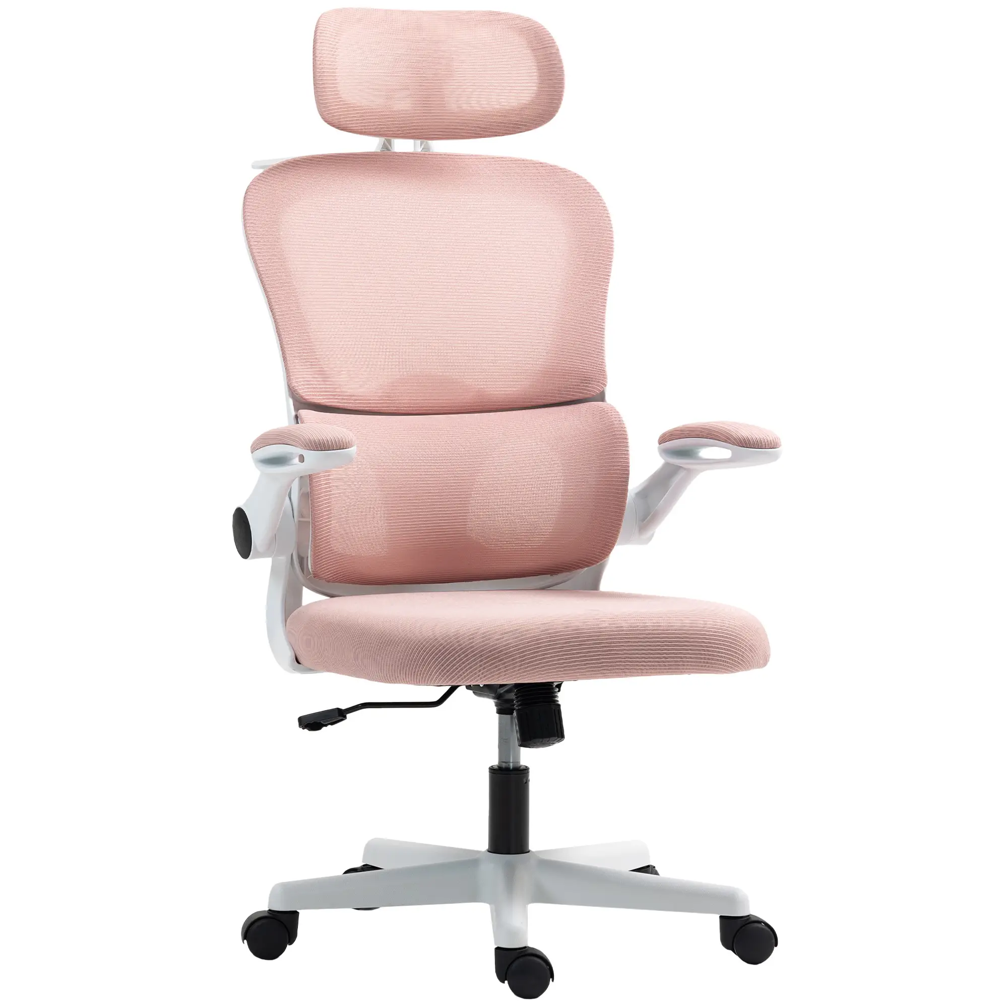 Mesh Office Chair, Ergonomic Desk Chair, Flip-up Armrest, Rotatable Headrest, Adjustable Lumbar Support, Pink - Image 11