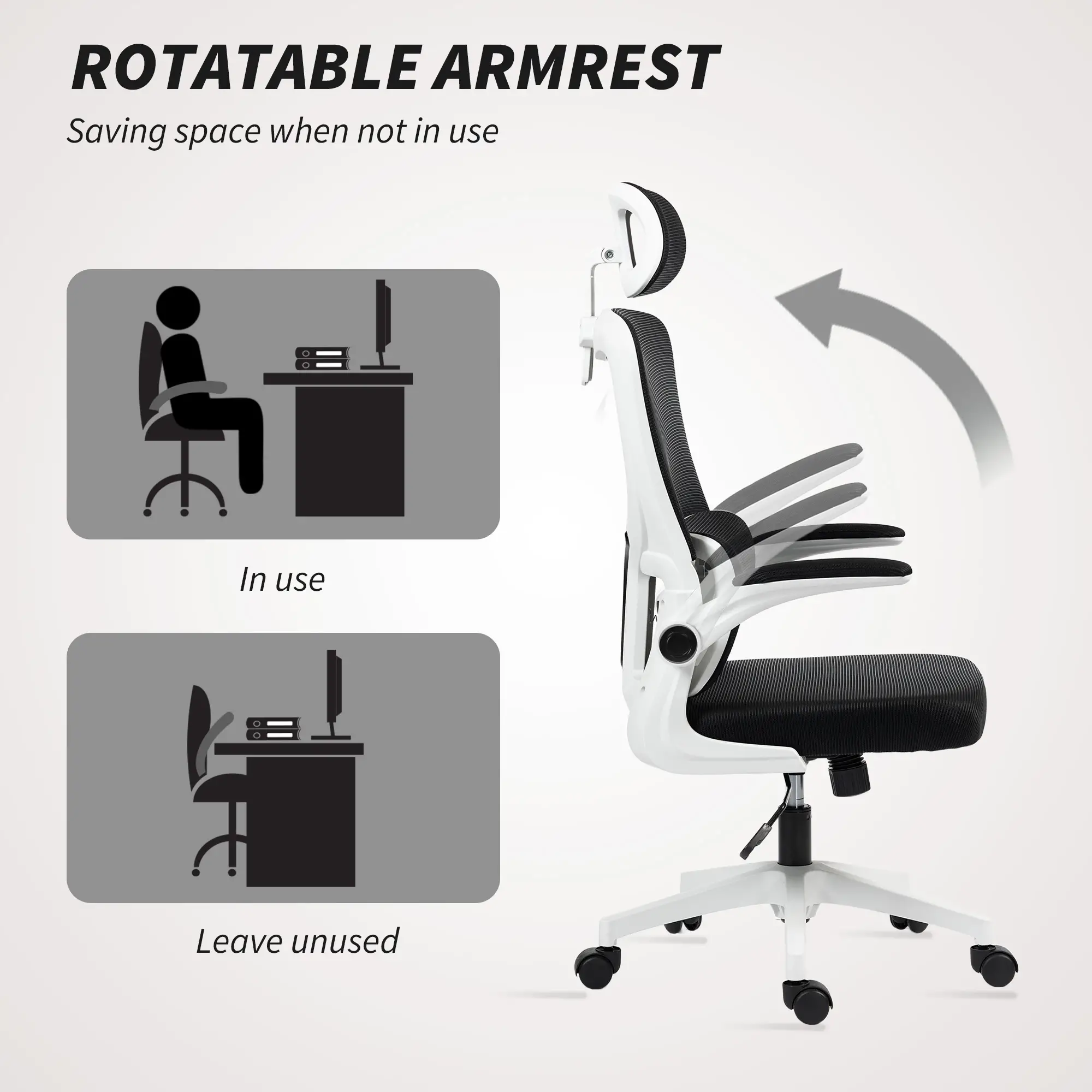 Mesh Office Chair, High Back with Headrest, Lumbar Support, Adjustable Height, Black - Image 10
