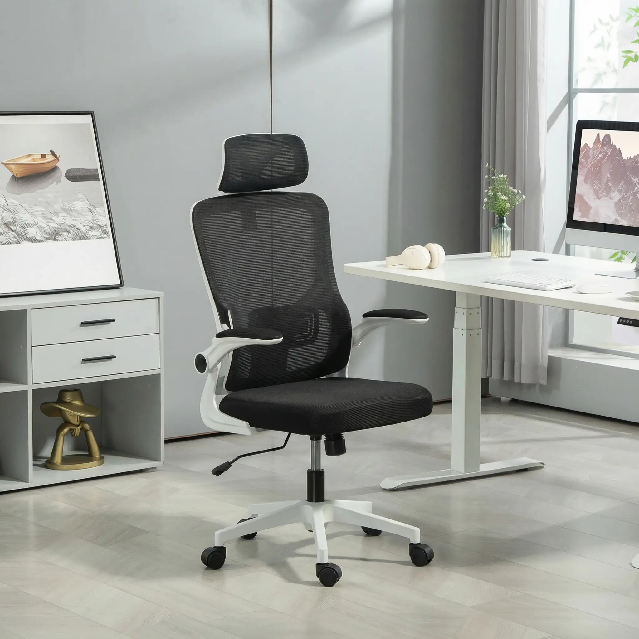 Mesh Office Chair, High Back with Headrest, Lumbar Support, Adjustable Height, Black - Image 2