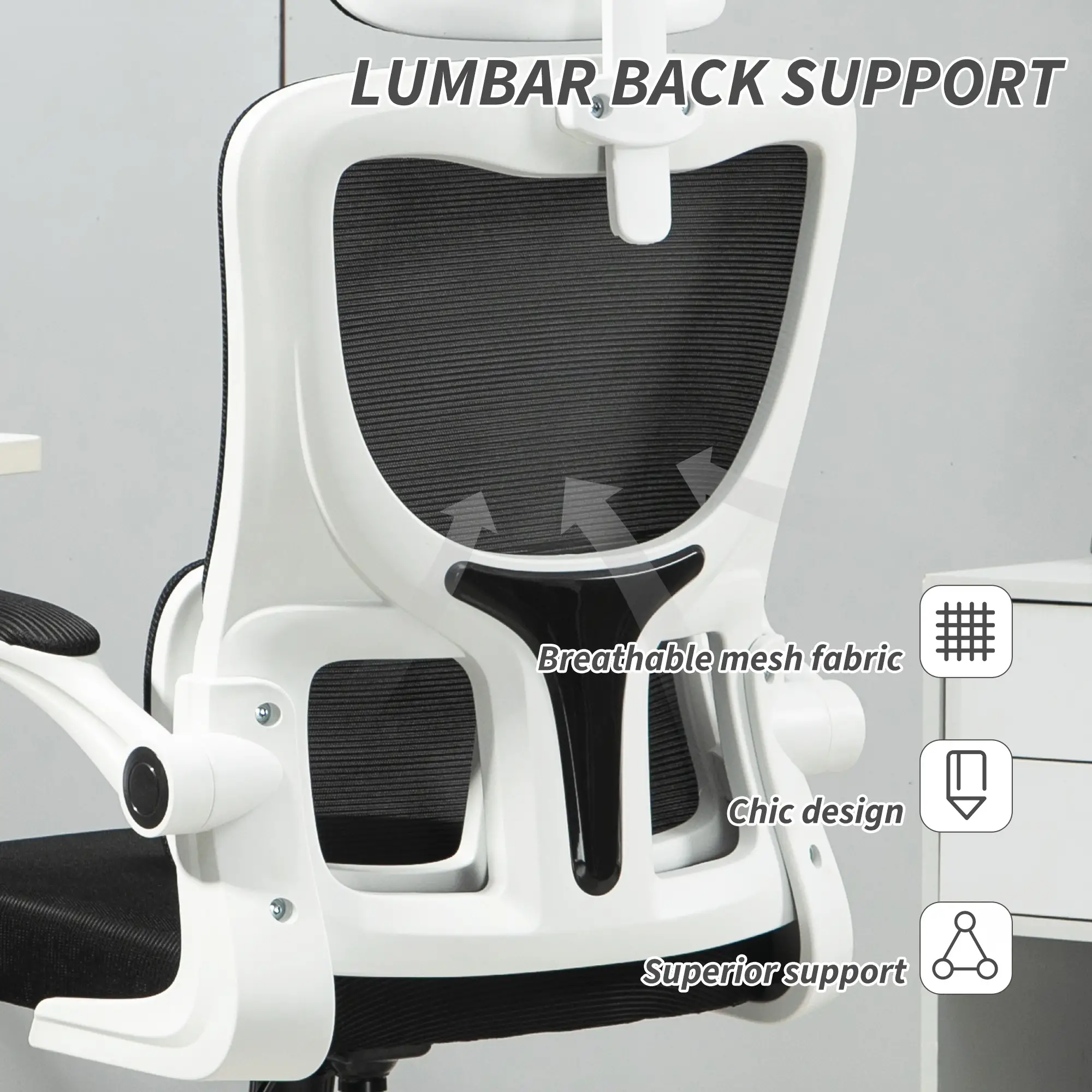 Mesh Office Chair, High Back with Headrest, Lumbar Support, Adjustable Height, Black - Image 6
