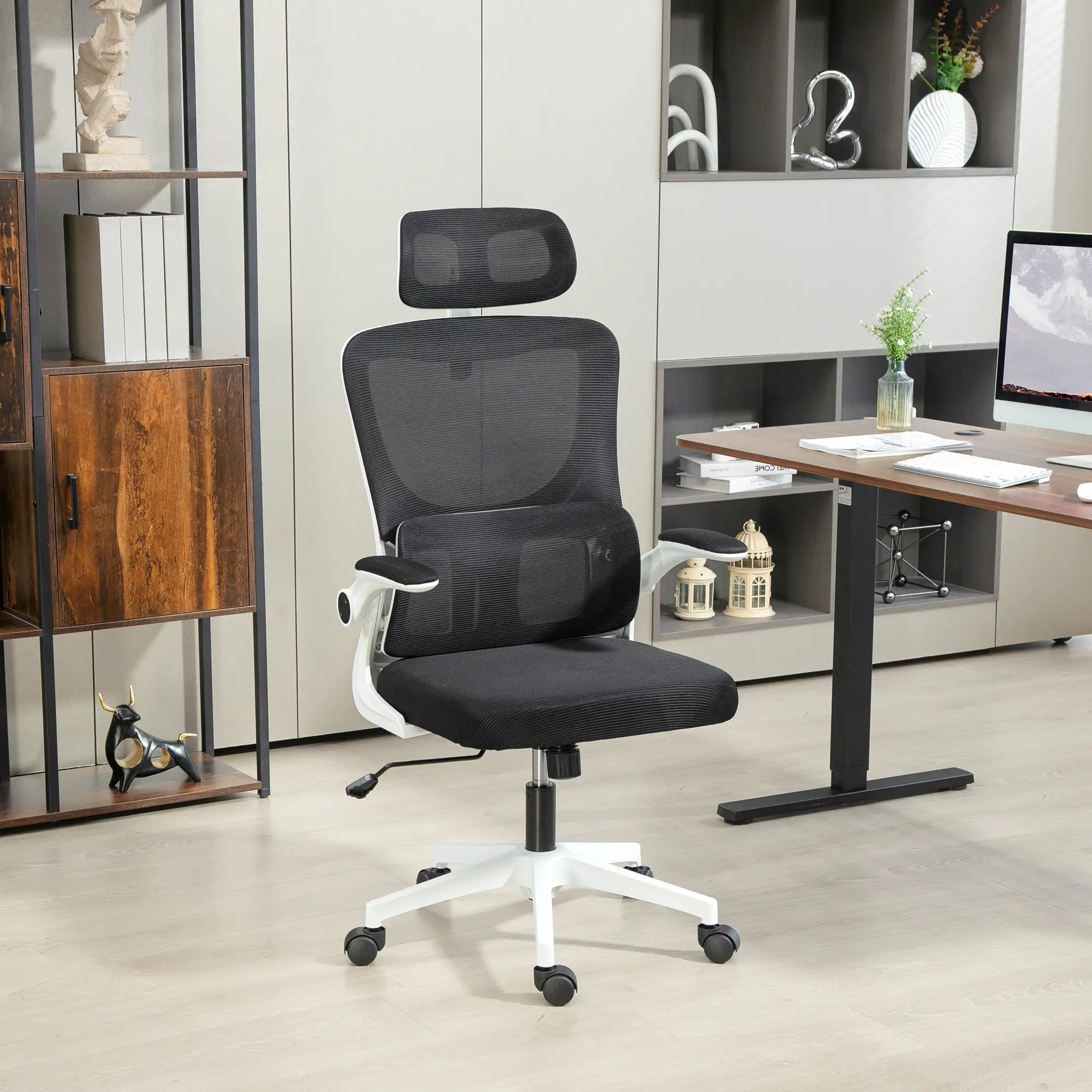 Mesh Office Chair, High Back with Headrest, Lumbar Support, Adjustable Height, Black - Image 8