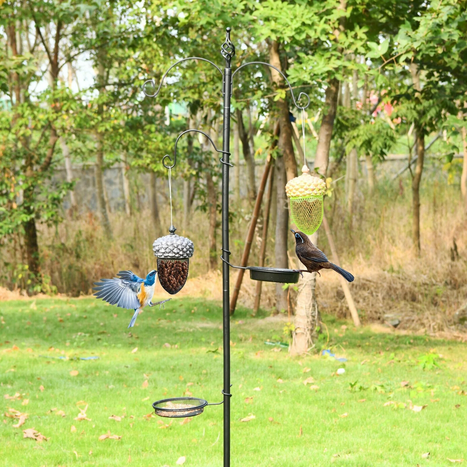 Metal Acorn Wild Bird Feeder, Outdoor Hanging Food Dispenser, Brown - Image 9