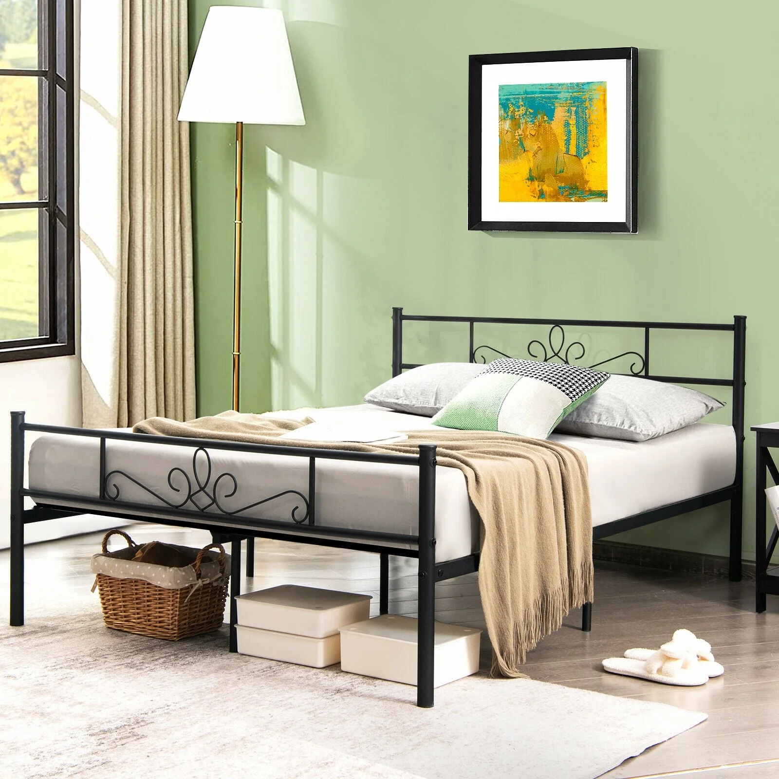 Metal Bed Frame With Headboard And Footboard, Full Size, Black - Image 2