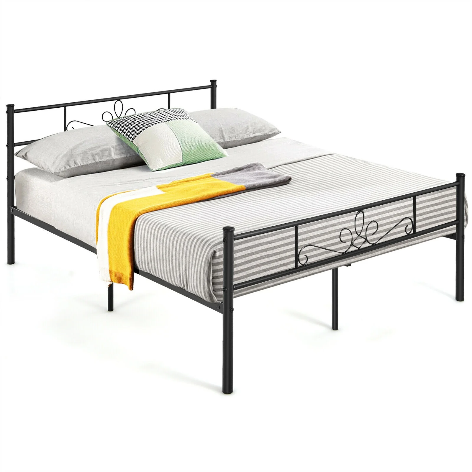 Metal Bed Frame With Headboard And Footboard, Full Size, Black - Image 5