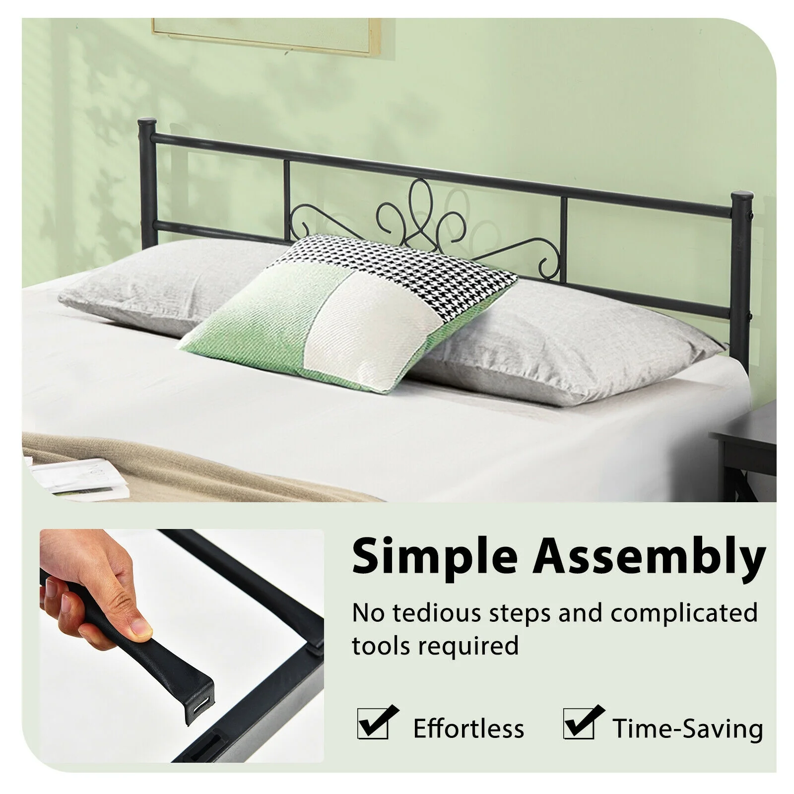 Metal Bed Frame With Headboard And Footboard, Full Size, Black - Image 9