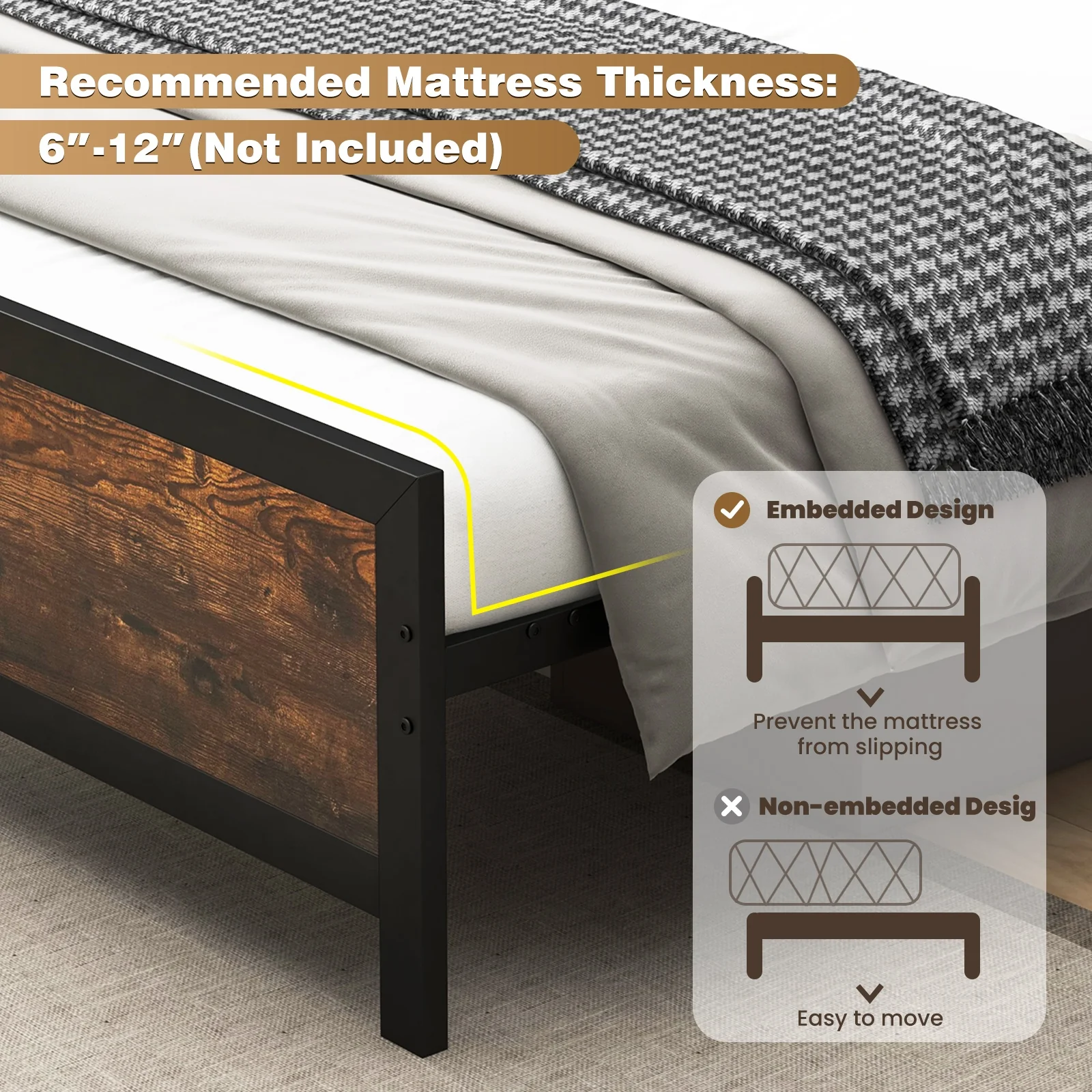 Metal Bed Frame With Headboard, Footboard, Queen Size - Image 8