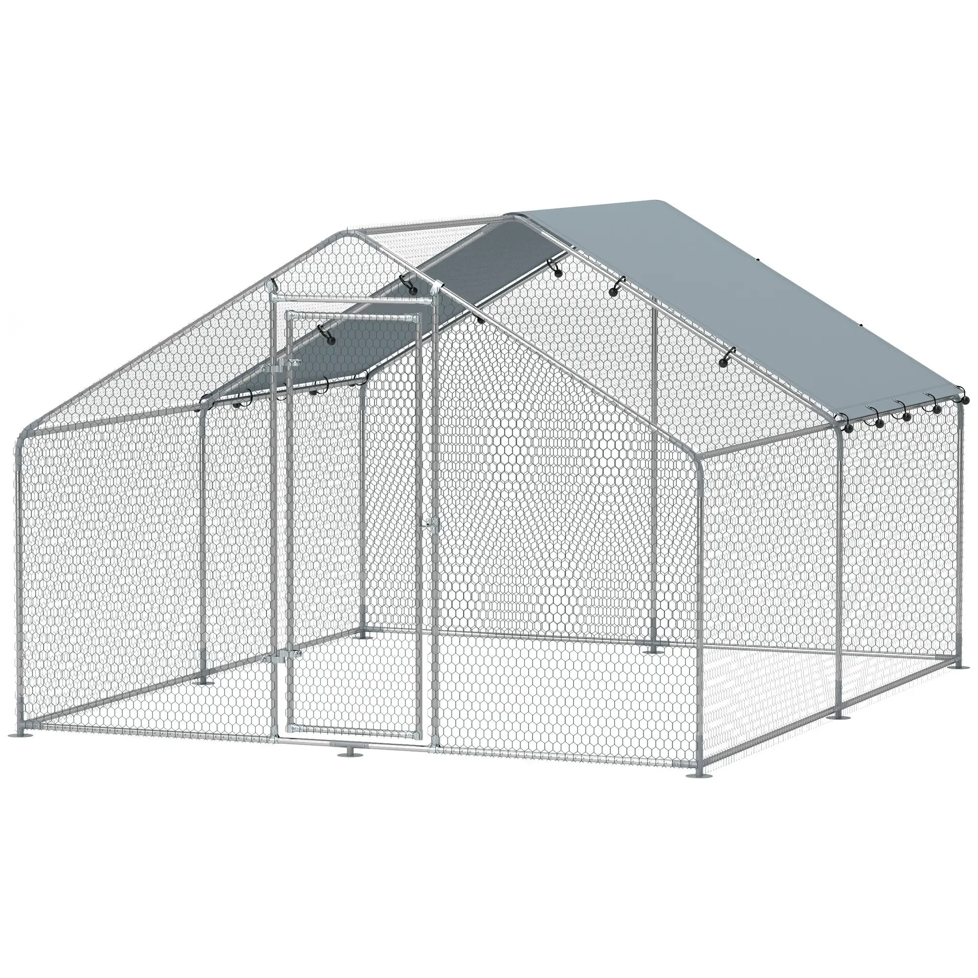 Metal Chicken Coop, 9.8 x 11.2 FT, Walk-In Run With Cover, Lockable Door, Outdoor Poultry Cage For 10-15 Chickens