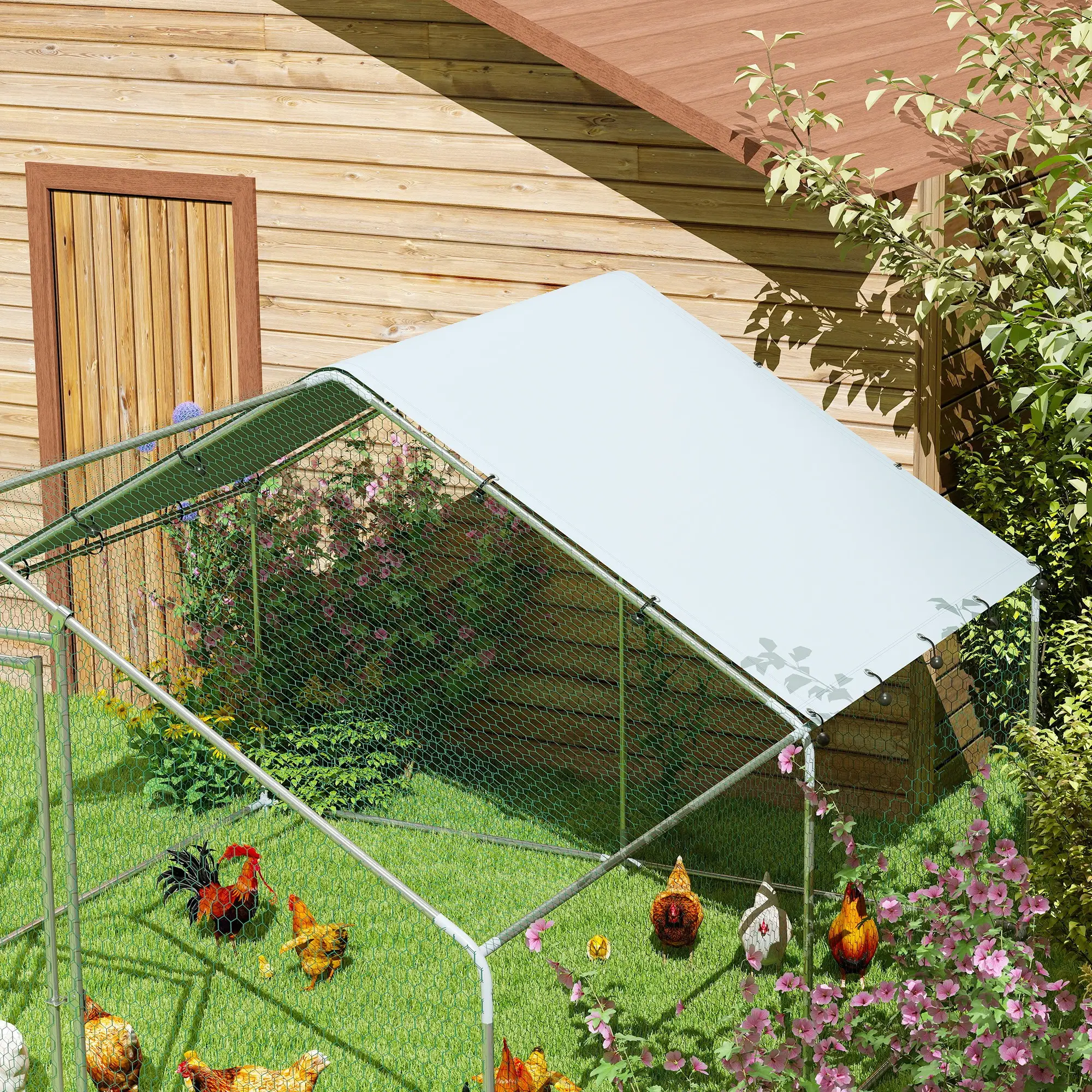 Metal Chicken Coop, 9.8 x 11.2 FT, Walk-In Run With Cover, Lockable Door, Outdoor Poultry Cage For 10-15 Chickens - Image 10