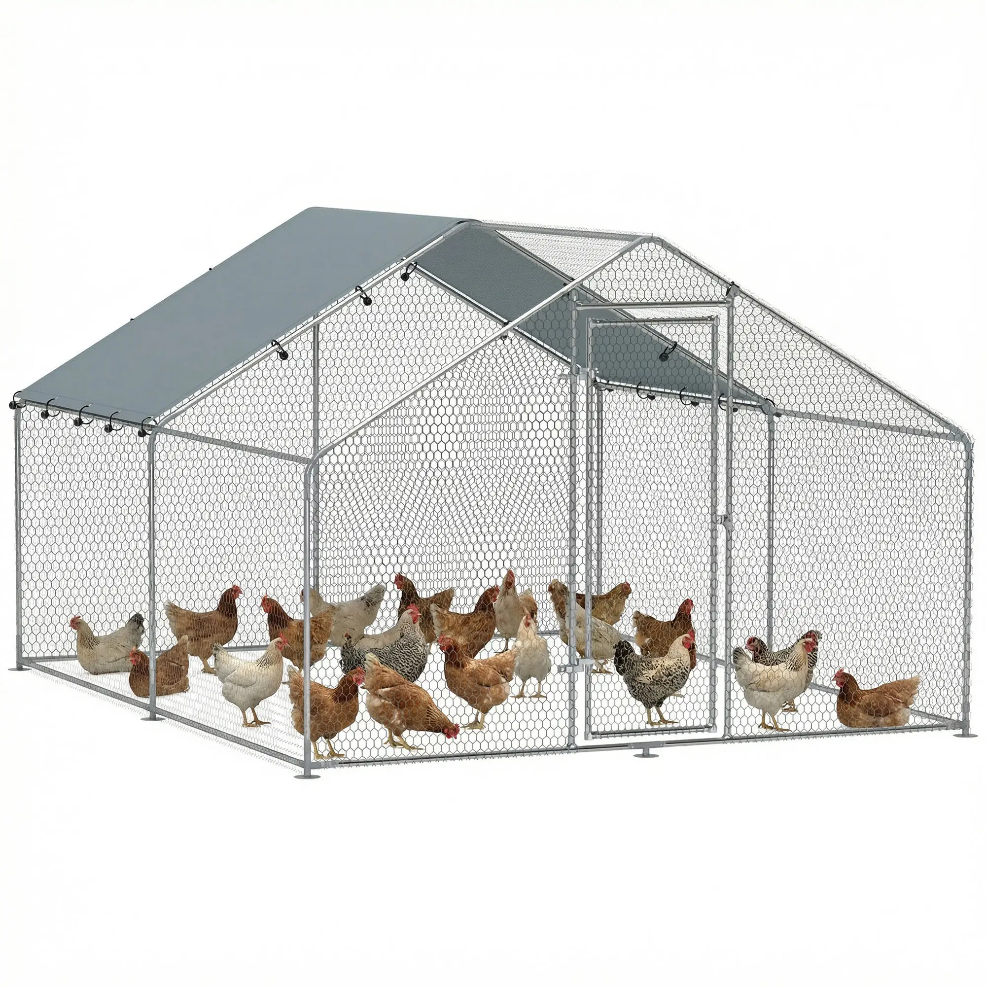 Metal Chicken Coop, 9.8 x 11.2 FT, Walk-In Run With Cover, Lockable Door, Outdoor Poultry Cage For 10-15 Chickens - Image 11