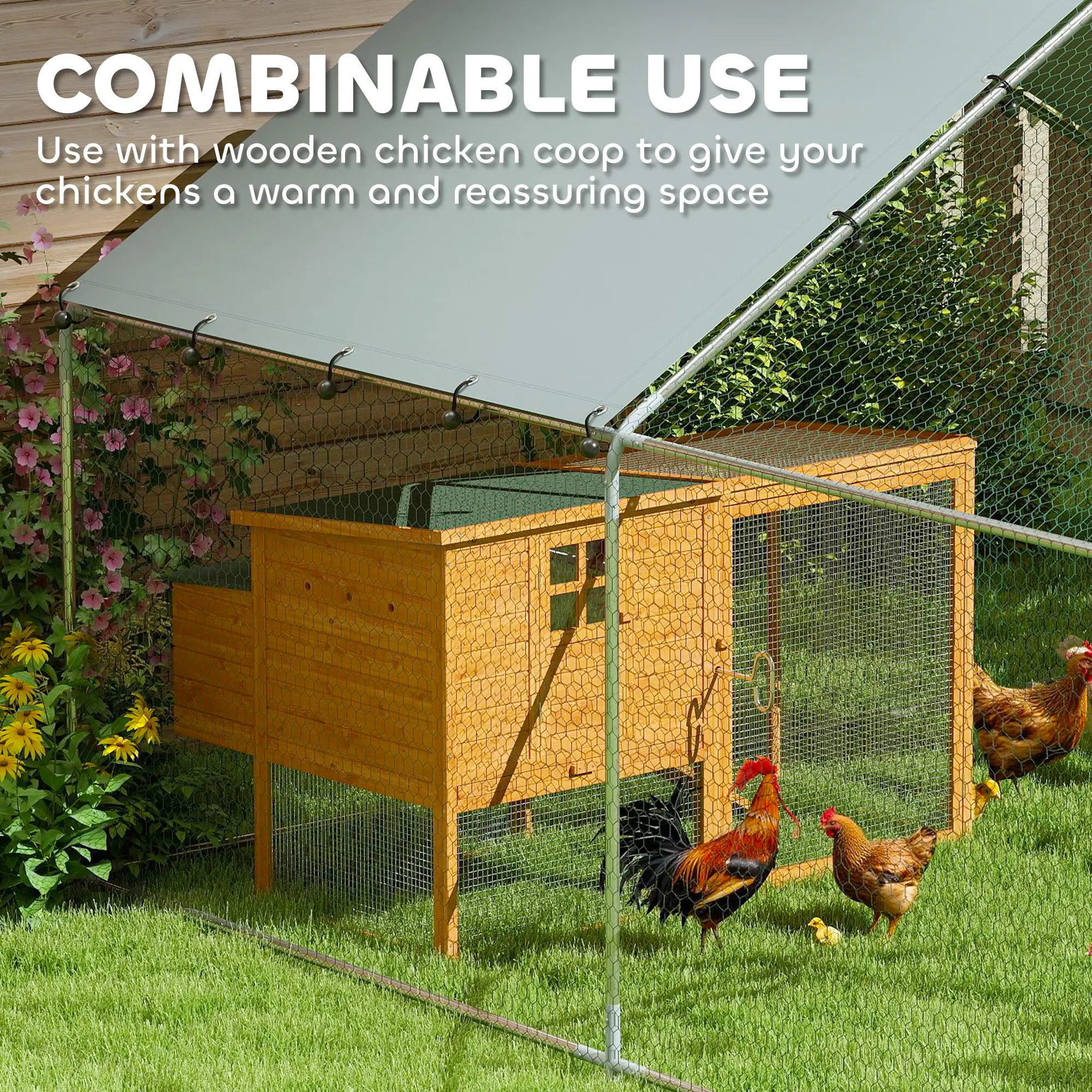 Metal Chicken Coop, 9.8 x 11.2 FT, Walk-In Run With Cover, Lockable Door, Outdoor Poultry Cage For 10-15 Chickens - Image 5