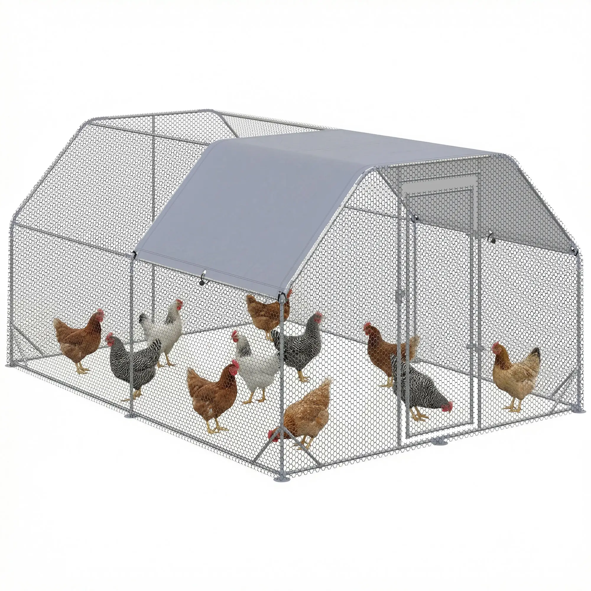 Galvanized Large Metal Chicken Coop Cage Walk-in Enclosure Poultry Hen Run House Playpen Rabbit Hutch with Cover for Outdoor Backyard 9.2' x 12.5' x 6.5' Silver