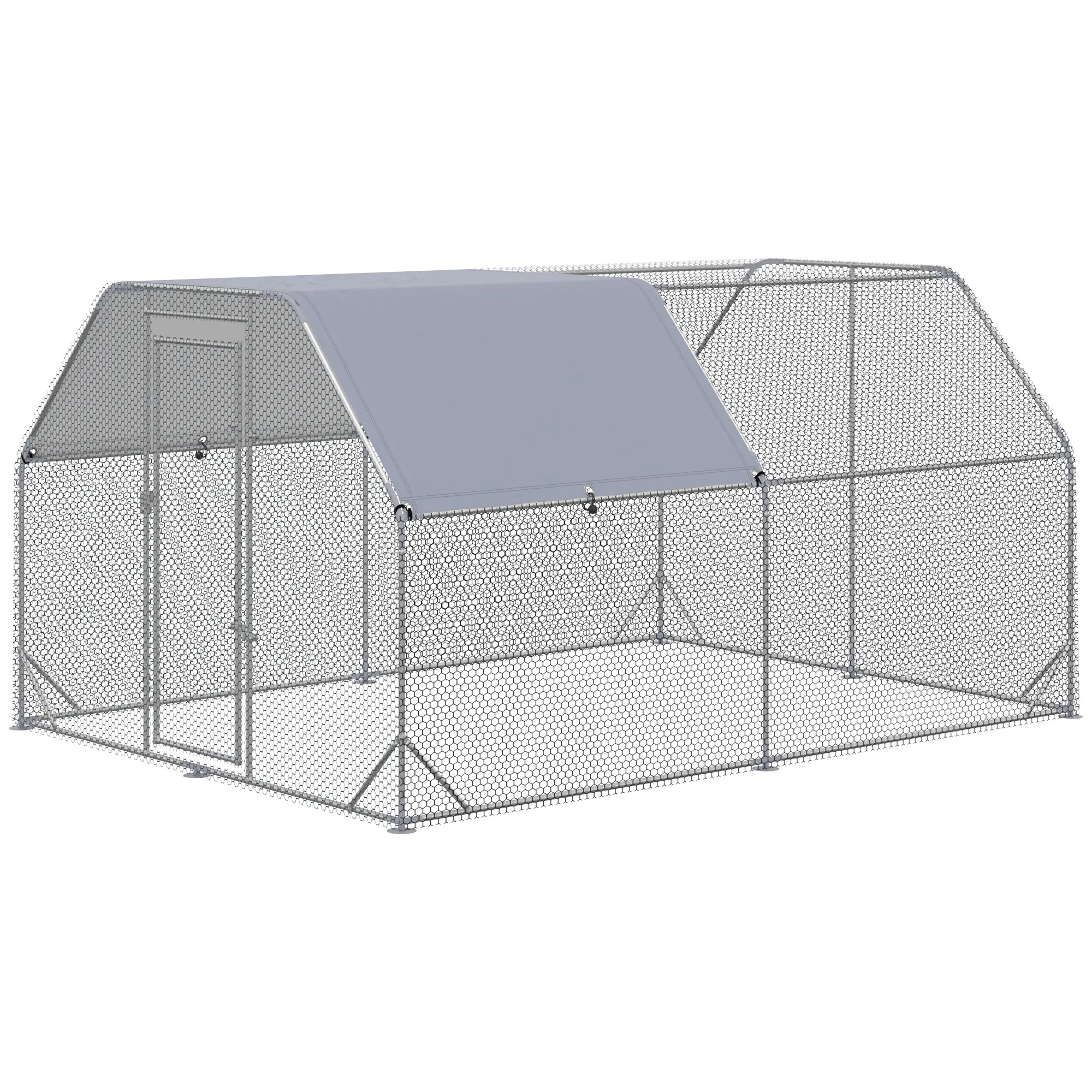 Galvanized Large Metal Chicken Coop Cage Walk-in Enclosure Poultry Hen Run House Playpen Rabbit Hutch with Cover for Outdoor Backyard 9.2' x 12.5' x 6.5' Silver - Image 11
