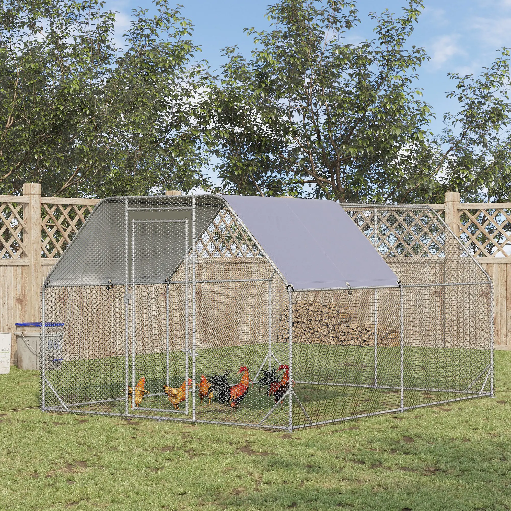 Galvanized Large Metal Chicken Coop Cage Walk-in Enclosure Poultry Hen Run House Playpen Rabbit Hutch with Cover for Outdoor Backyard 9.2' x 12.5' x 6.5' Silver - Image 2