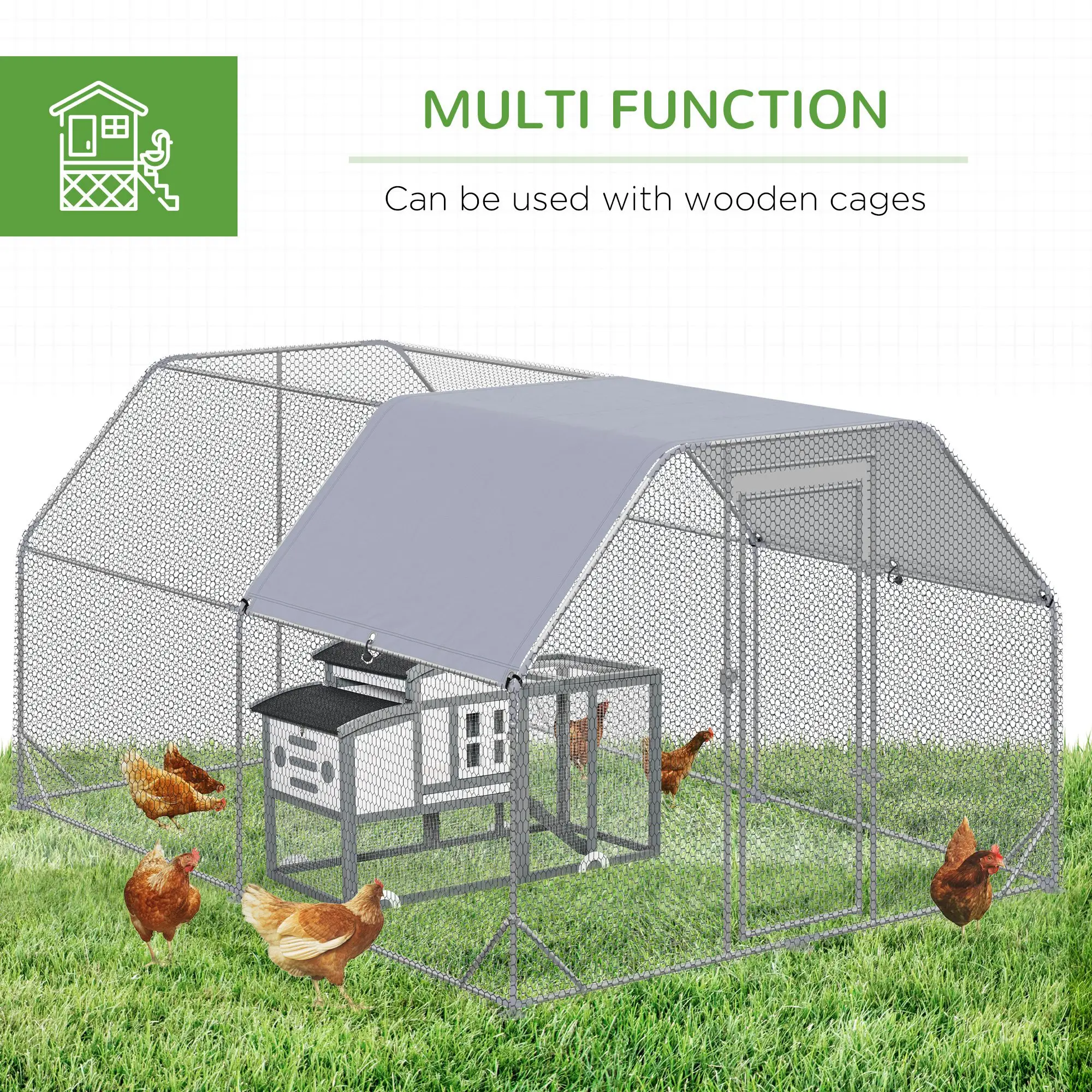 Galvanized Large Metal Chicken Coop Cage Walk-in Enclosure Poultry Hen Run House Playpen Rabbit Hutch with Cover for Outdoor Backyard 9.2' x 12.5' x 6.5' Silver - Image 6