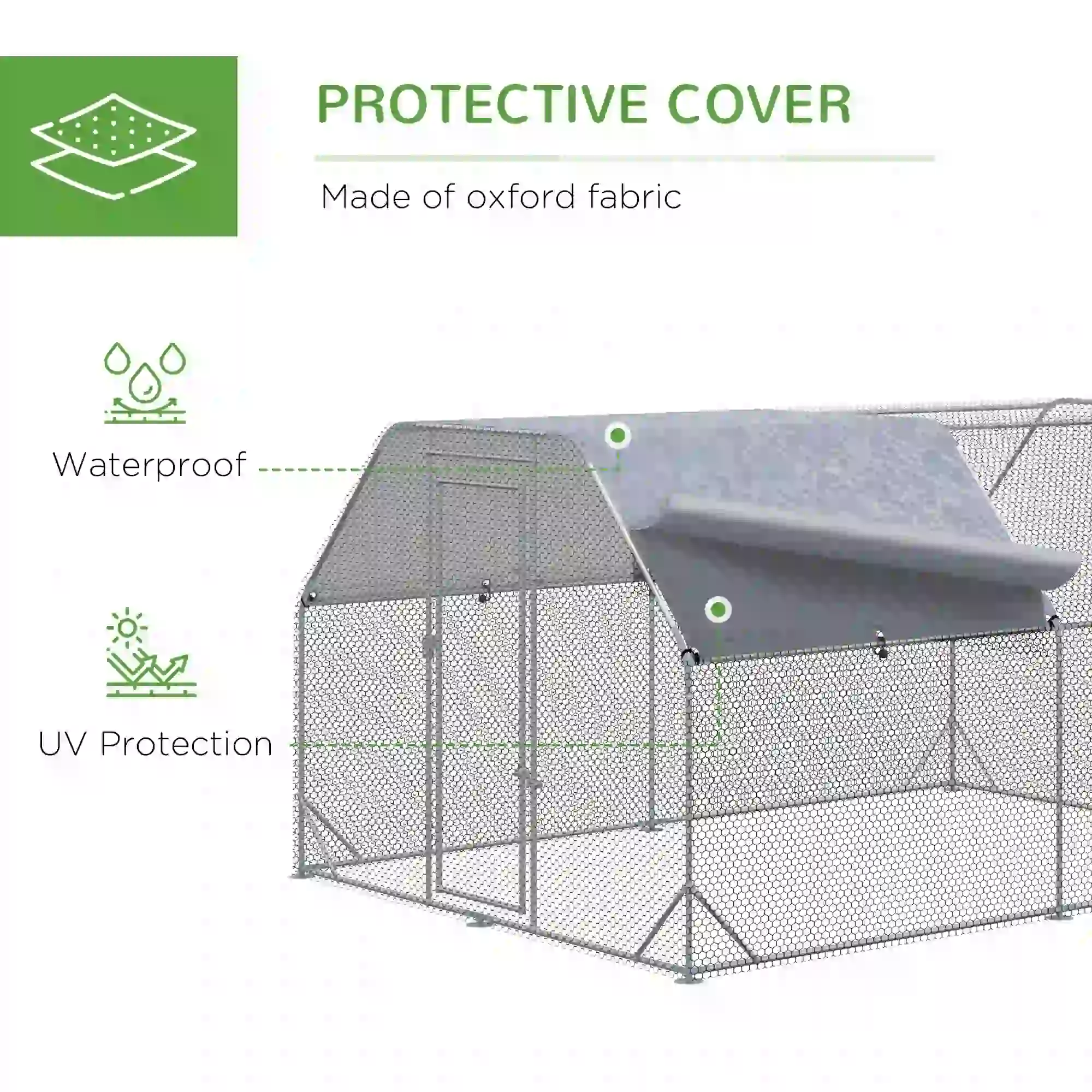 Galvanized Large Metal Chicken Coop Cage Walk-in Enclosure Poultry Hen Run House Playpen Rabbit Hutch with Cover for Outdoor Backyard 9.2' x 12.5' x 6.5' Silver - Image 7