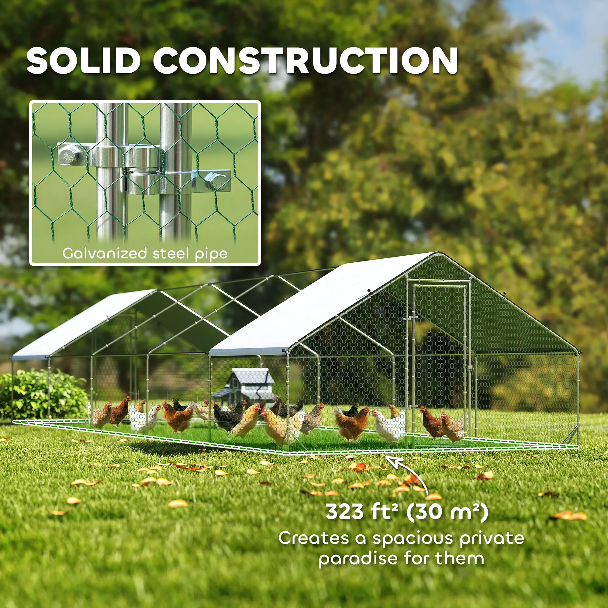 Metal Chicken Coop with Water- and UV-Protection Cover for Backyard Hen, Duck, Rabbit, 32.8' x 9.8' x 6.4' - Image 5