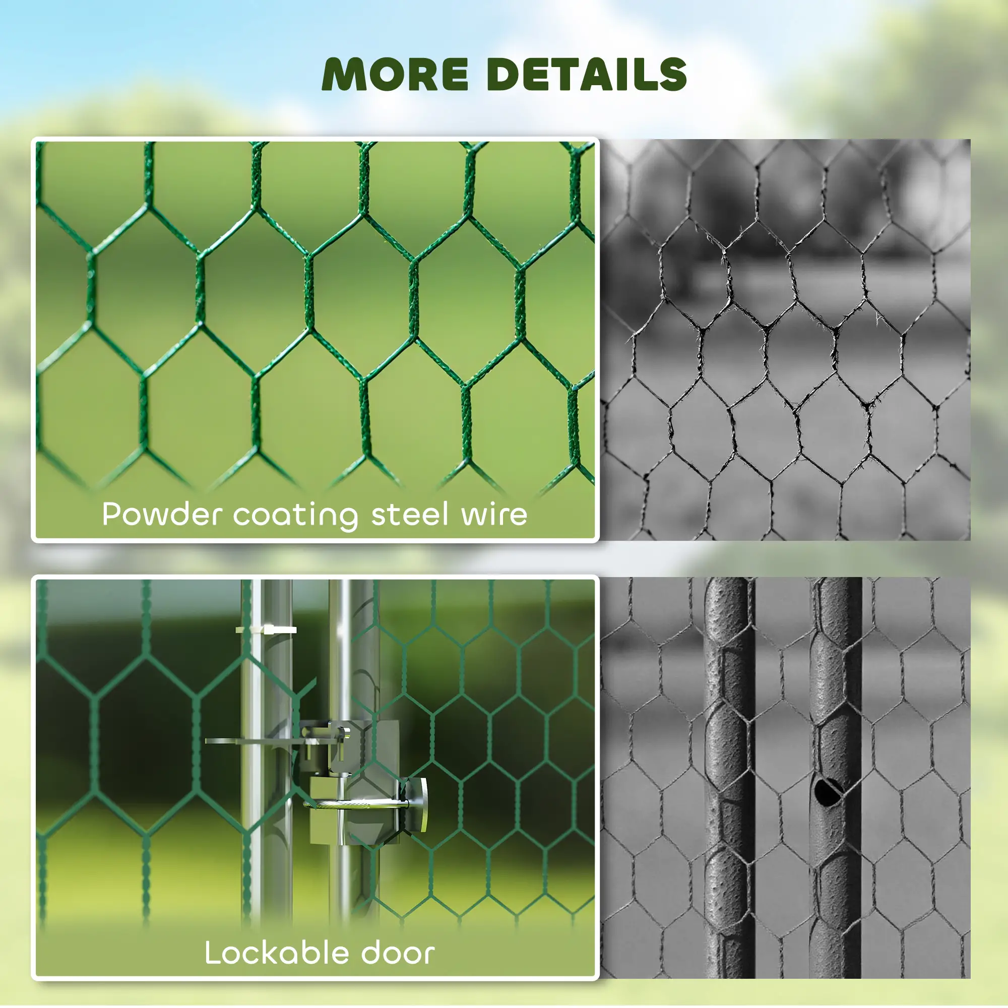 Metal Chicken Coop with Water- and UV-Protection Cover for Backyard Hen, Duck, Rabbit, 32.8' x 9.8' x 6.4' - Image 6