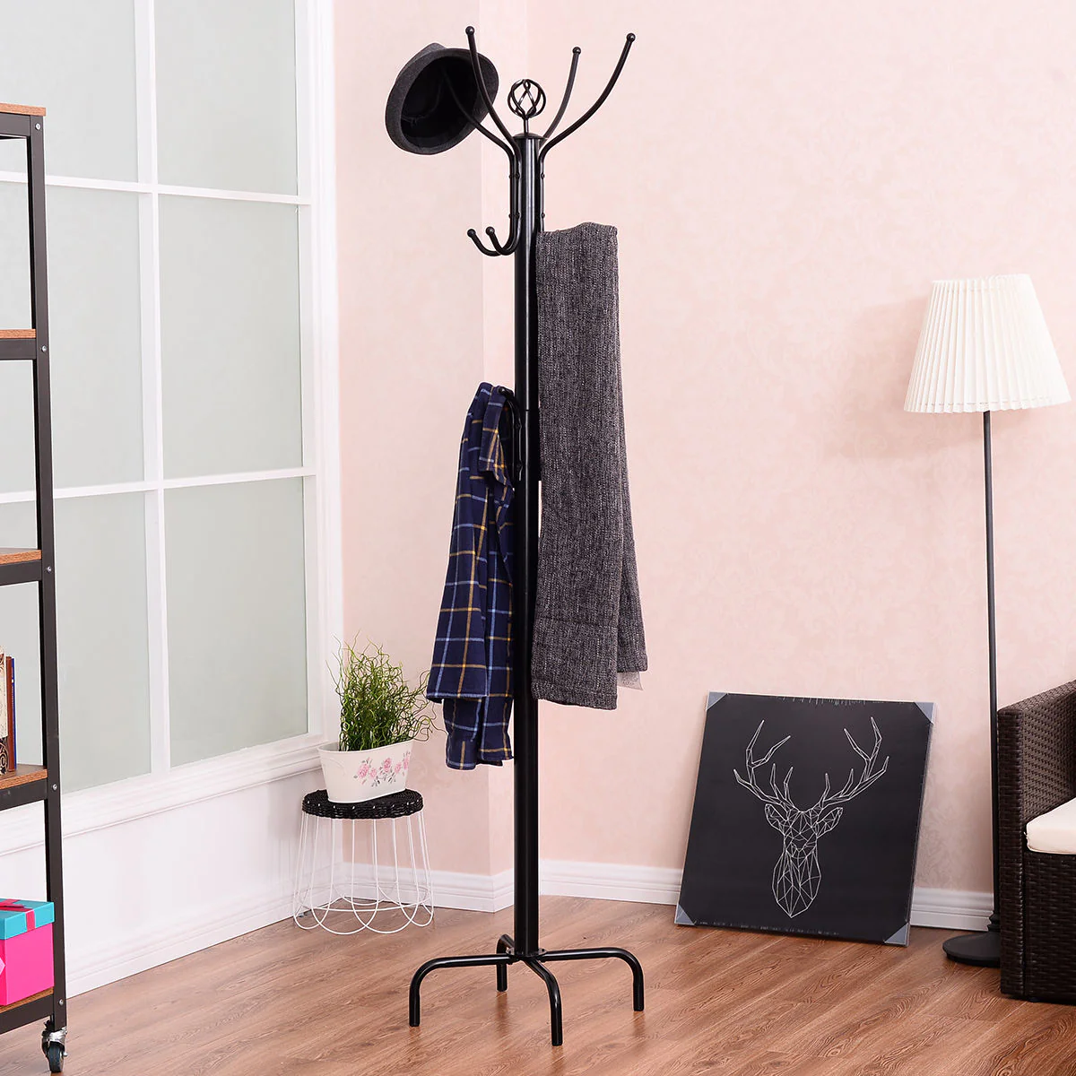 Metal Coat Rack with 12 Hooks, Black - Image 3