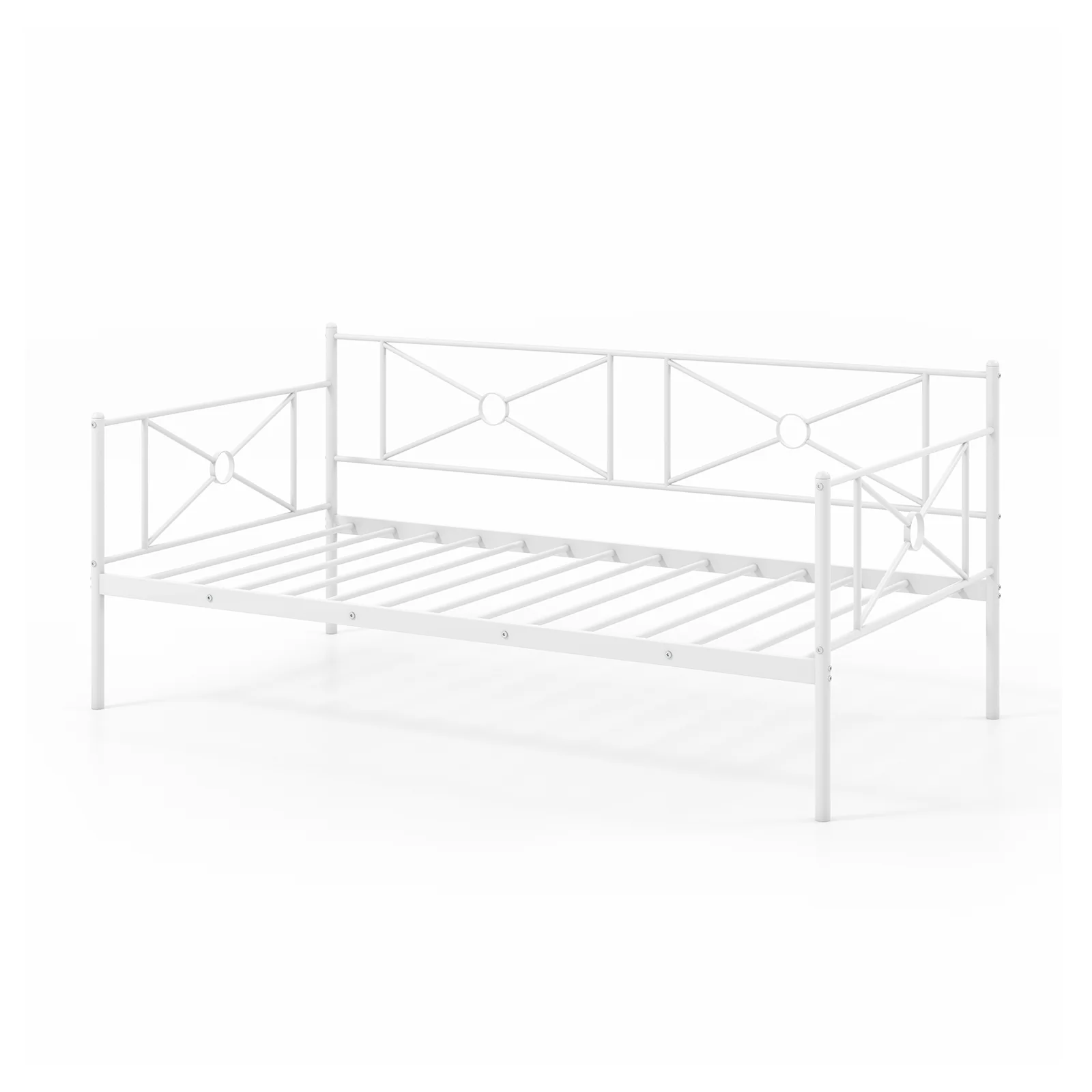 Metal Daybed Twin Bed Frame, Stable Steel Slats, White