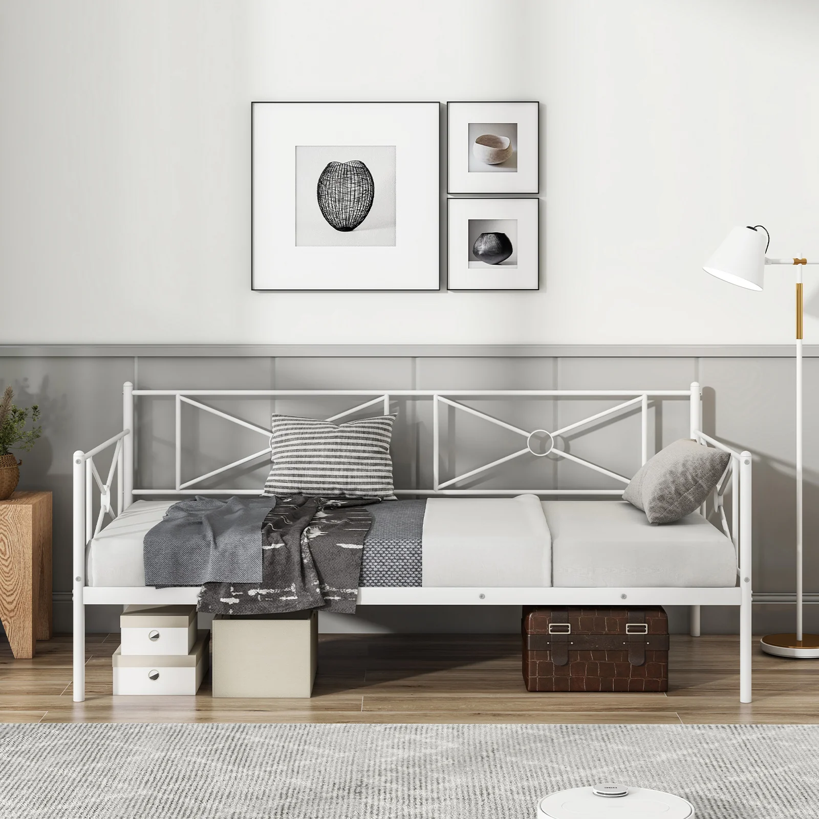 Metal Daybed Twin Bed Frame, Stable Steel Slats, White - Image 2