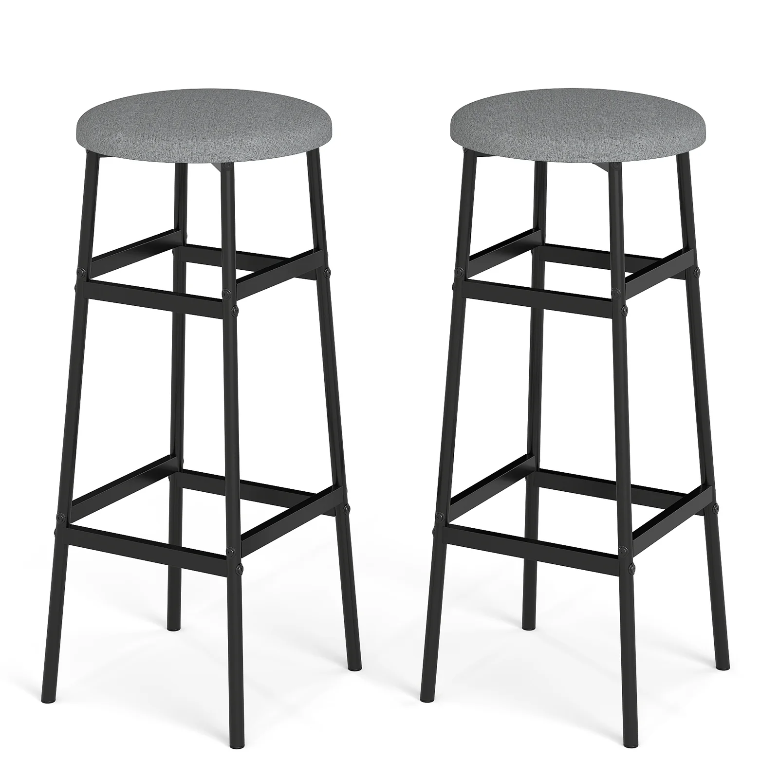 Metal Frame Bar Stools Set of 2, Gray, Black