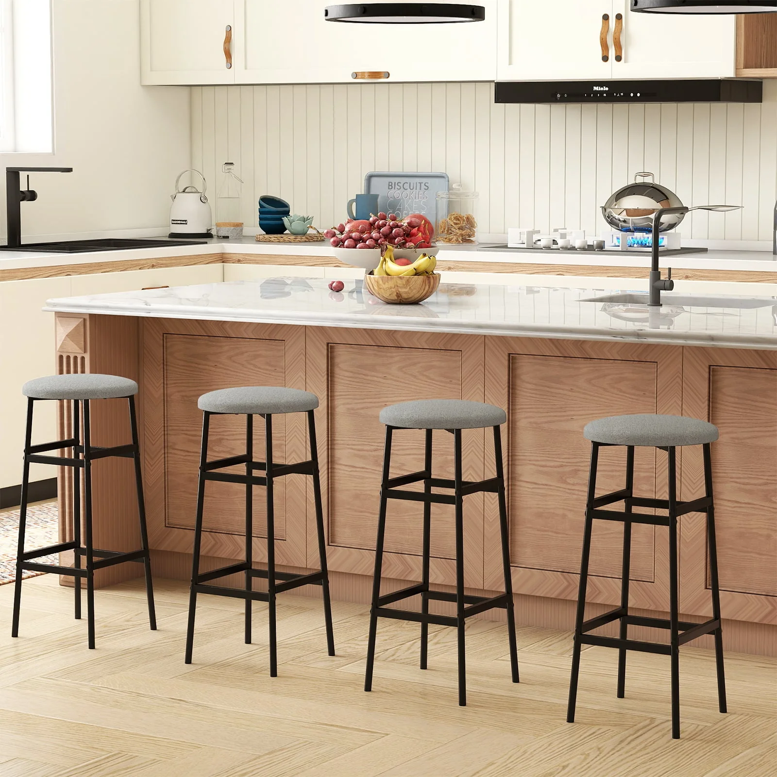 Metal Frame Bar Stools Set of 2, Gray, Black - Image 5