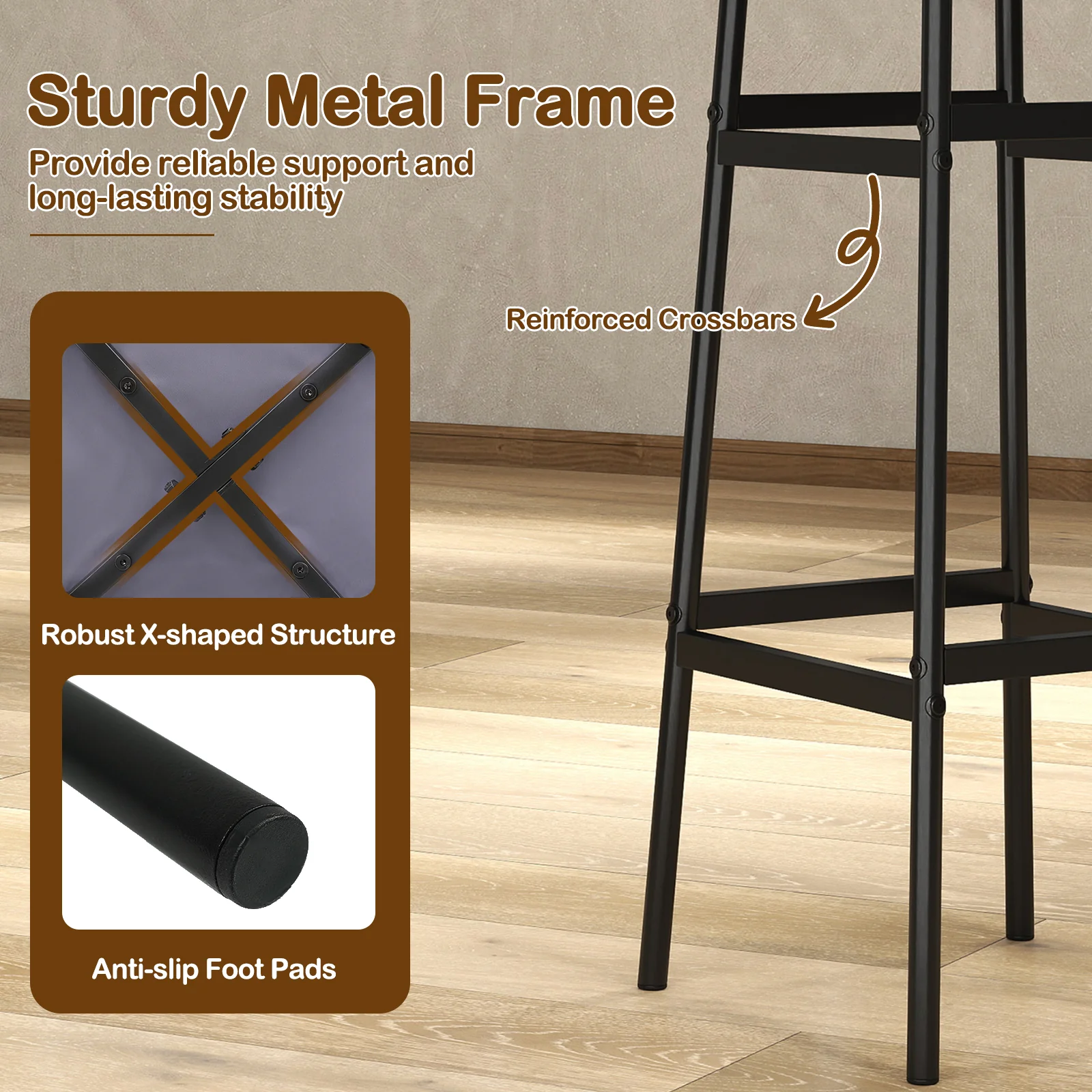 Metal Frame Bar Stools Set of 2, Gray, Black - Image 6