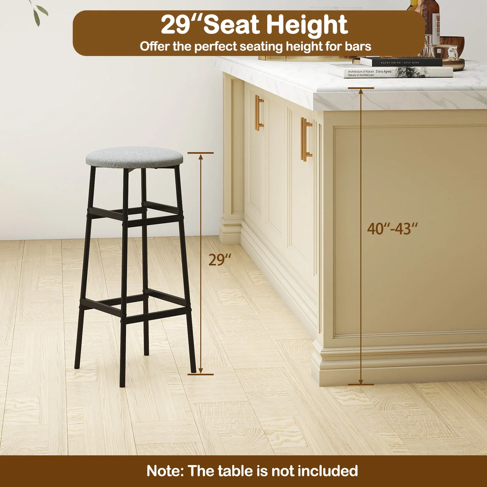 Metal Frame Bar Stools Set of 2, Gray, Black - Image 9
