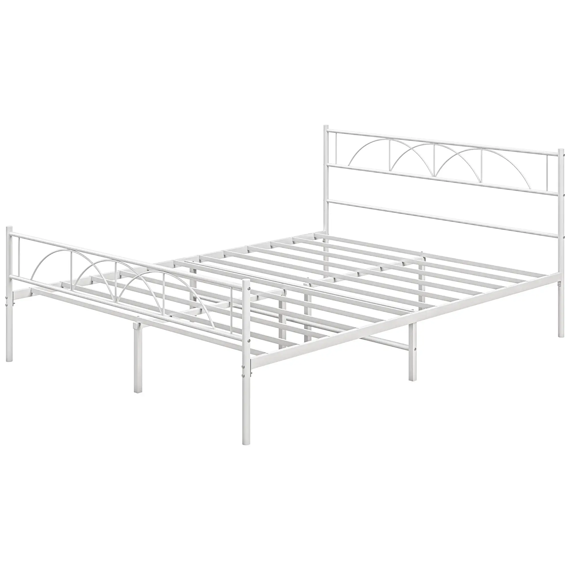 Metal Full Bed Frame with Headboard, Steel Slat Support, Underbed Storage
