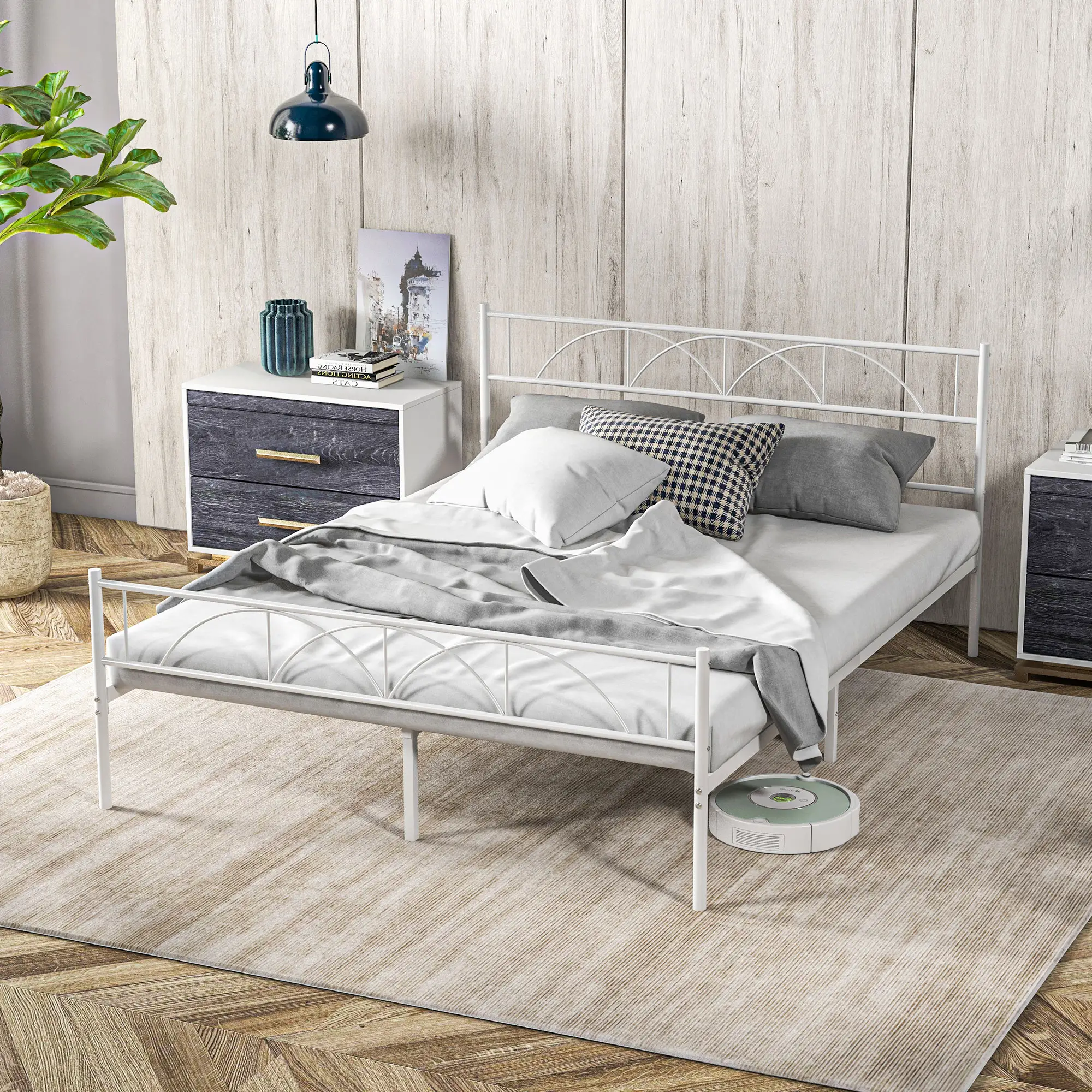 Metal Full Bed Frame with Headboard, Steel Slat Support, Underbed Storage - Image 10
