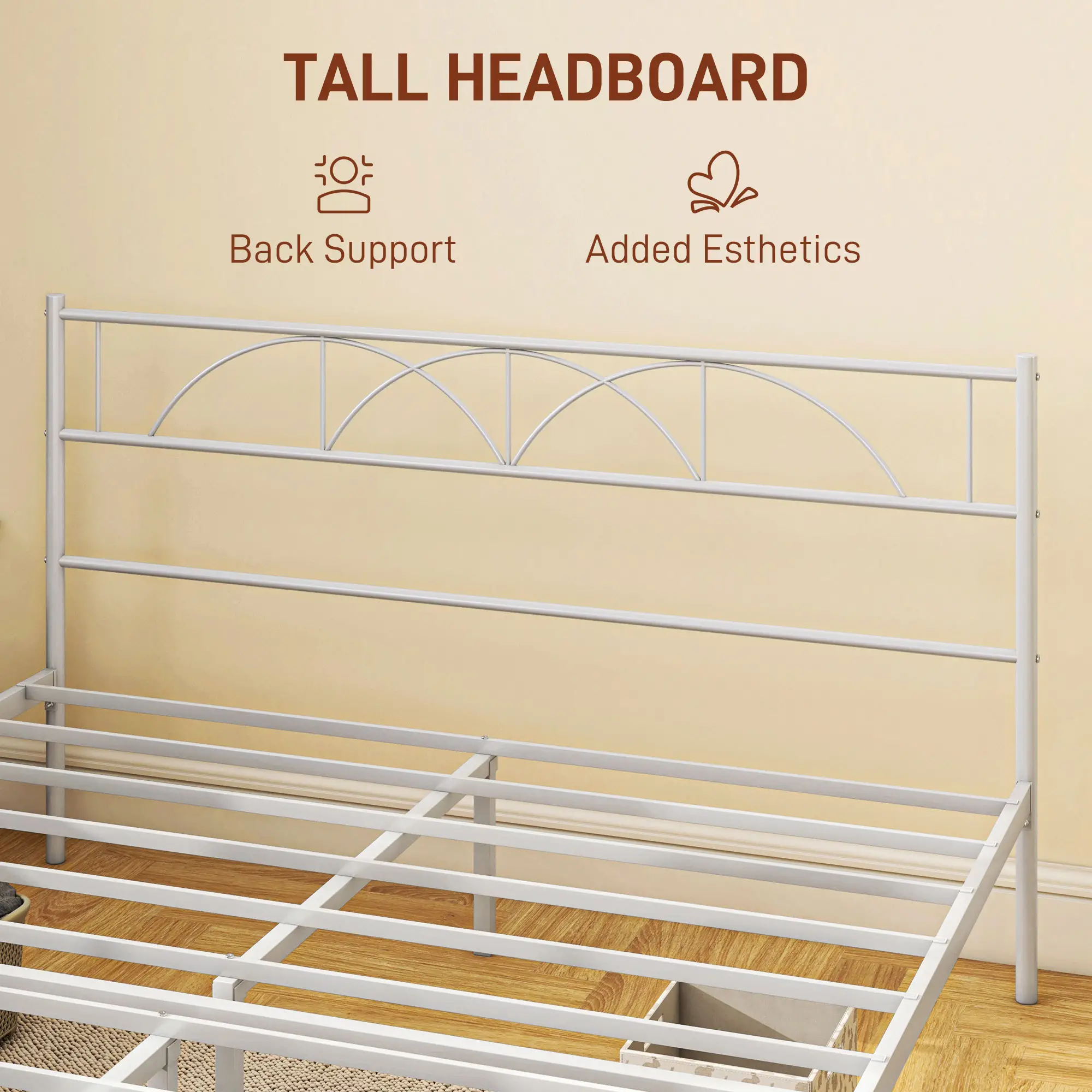 Metal Full Bed Frame with Headboard, Steel Slat Support, Underbed Storage - Image 4