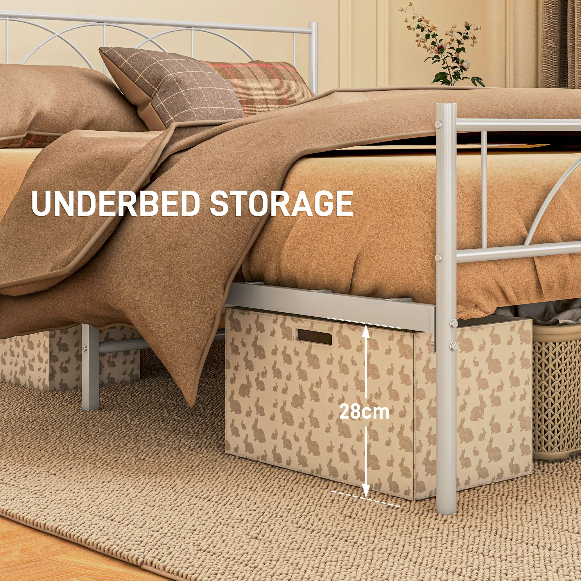 Metal Full Bed Frame with Headboard, Steel Slat Support, Underbed Storage - Image 5