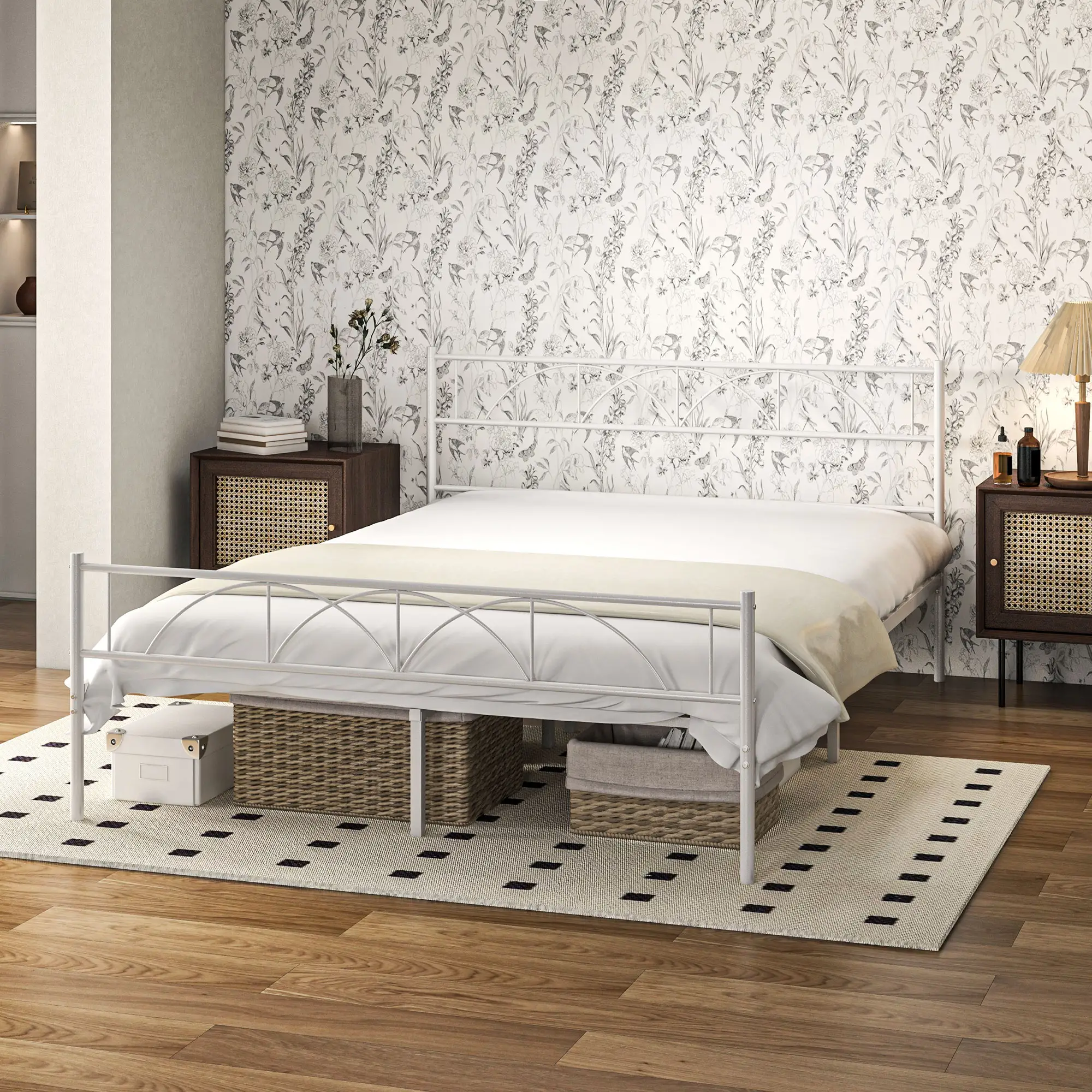 Metal Full Bed Frame with Headboard, Steel Slat Support, Underbed Storage - Image 8
