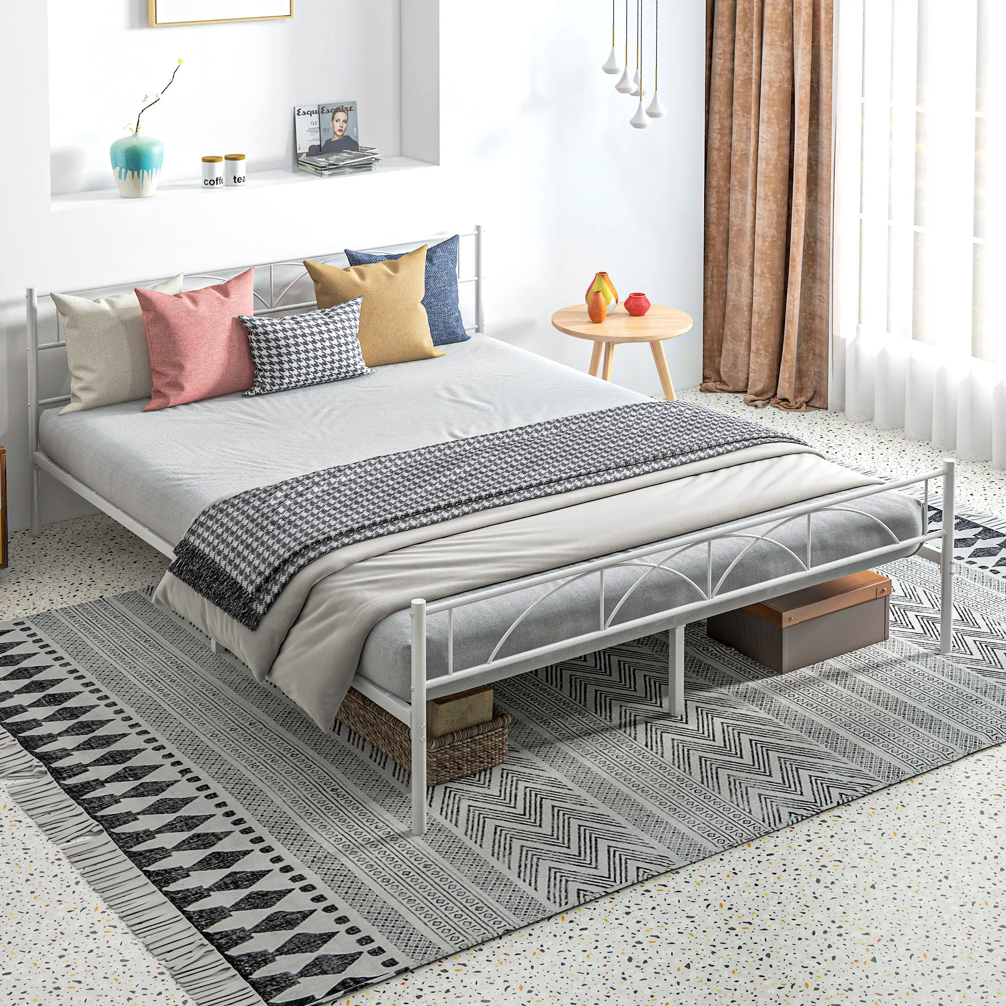 Metal Full Bed Frame with Headboard, Steel Slat Support, Underbed Storage - Image 9