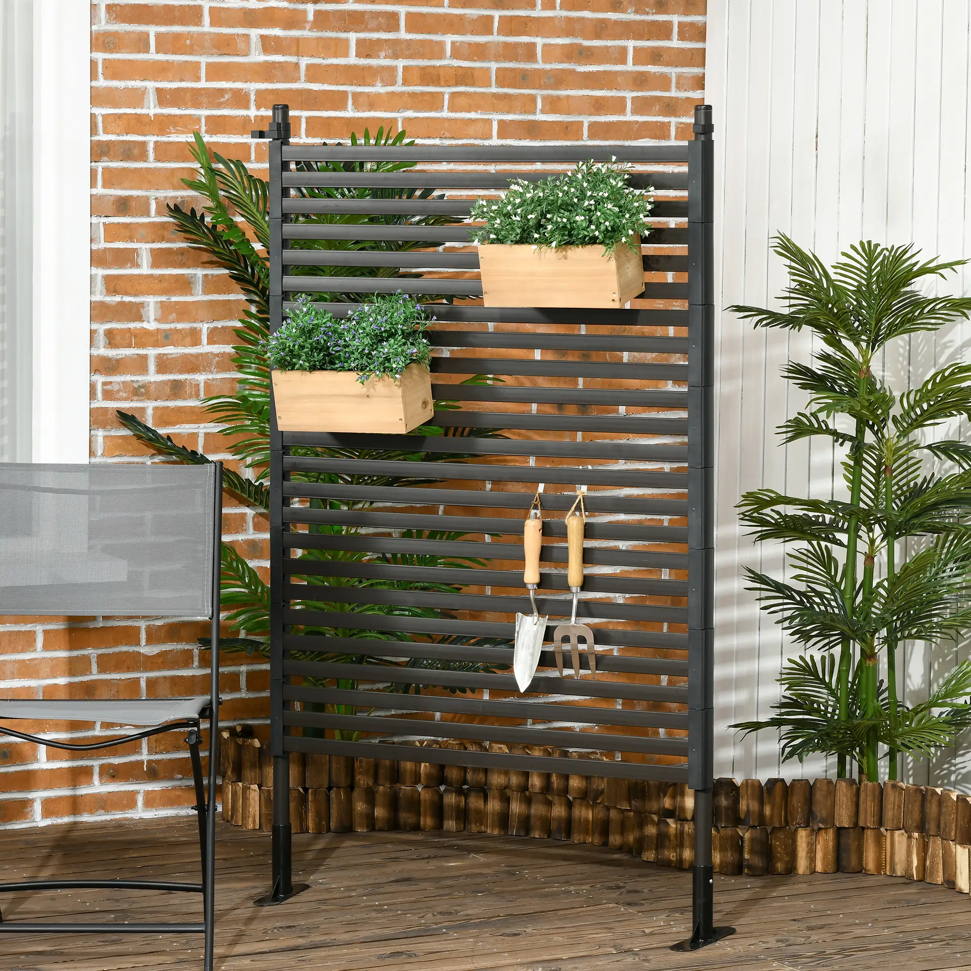 Metal Garden Fence, 5 ft(H), Outdoor Fencing with Feet, Brown - Image 2