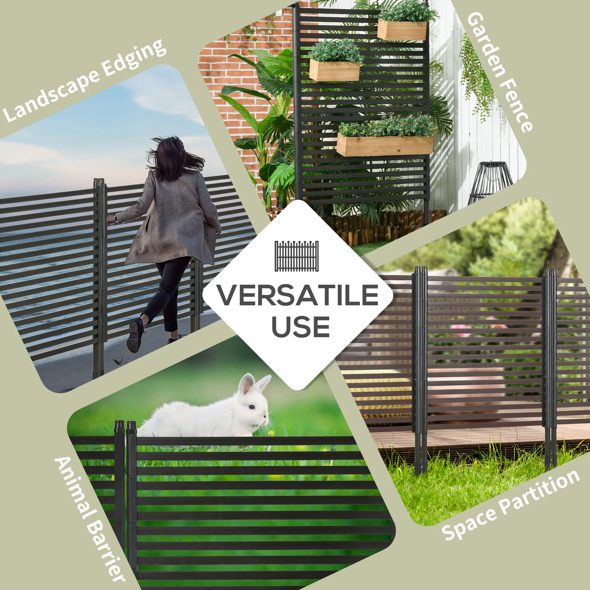 Metal Garden Fence, 5 ft(H), Outdoor Fencing with Feet, Brown - Image 5