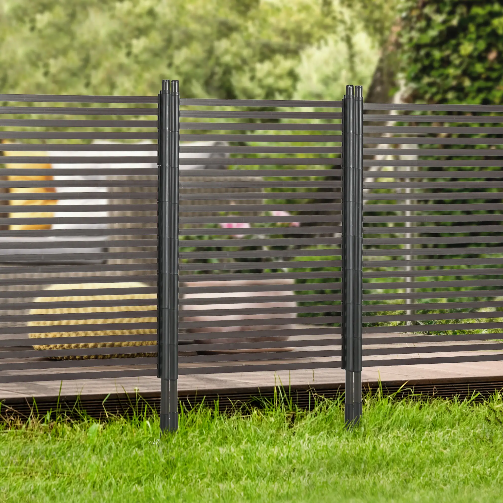 Metal Garden Fence, 5 ft(H), Outdoor Fencing with Feet, Brown - Image 8