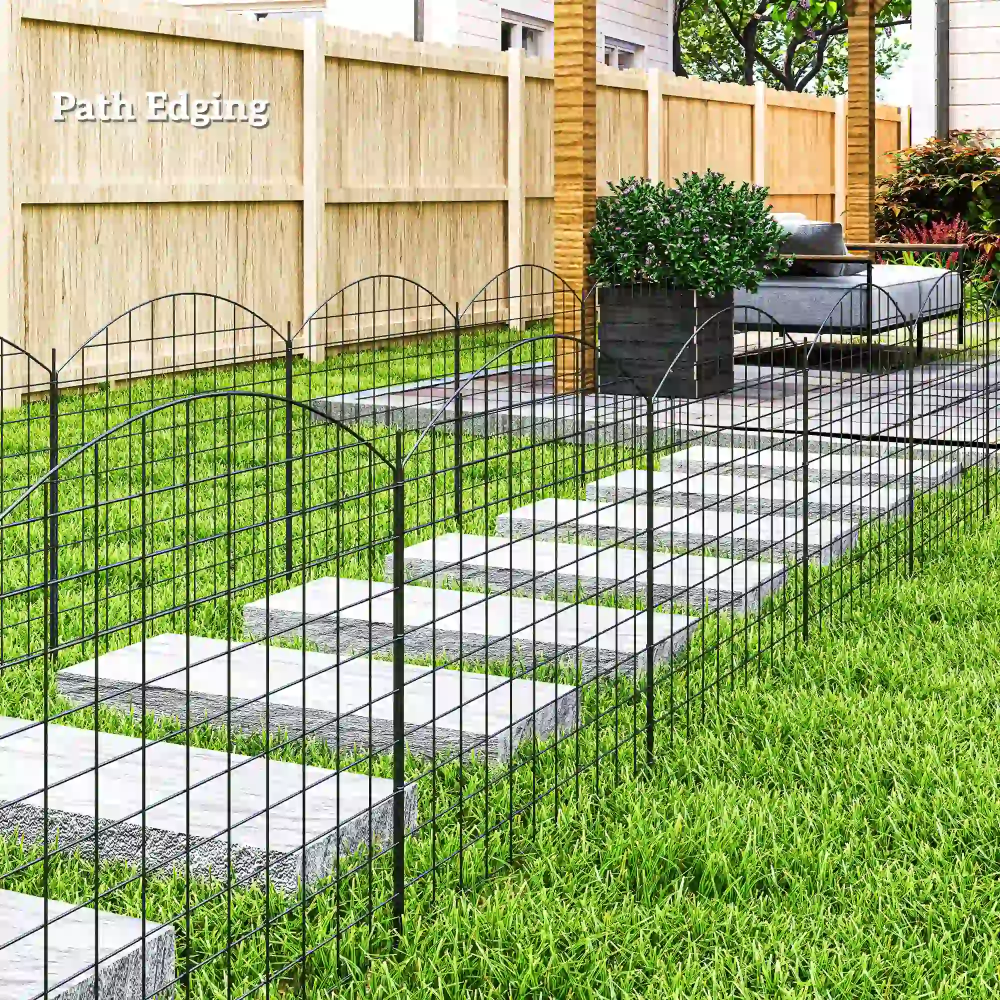 Metal Garden Fence Set Of 6, 181.1" X 38.2", Black - Image 10