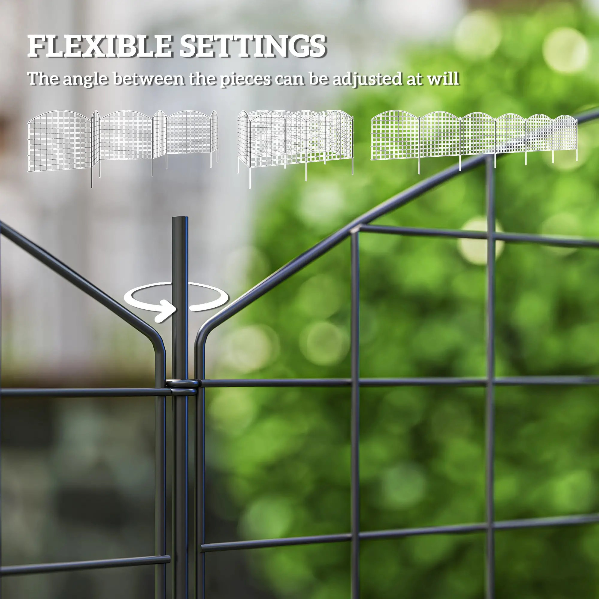 Metal Garden Fence Set Of 6, 181.1" X 38.2", Black - Image 4