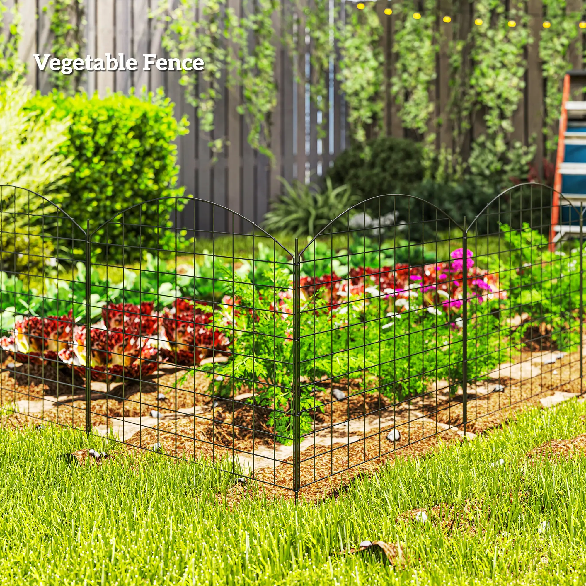 Metal Garden Fence Set Of 6, 181.1" X 38.2", Black - Image 9