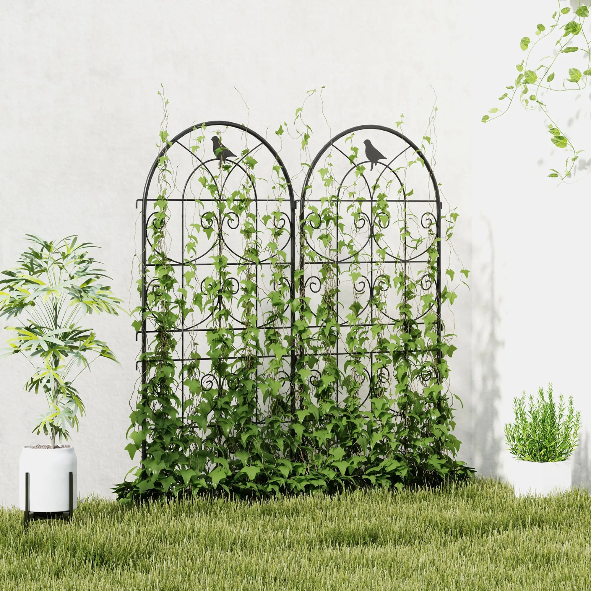 Metal Garden Trellis Set, Bird Design, 19.7" W x 47.2" H, Black - Image 8