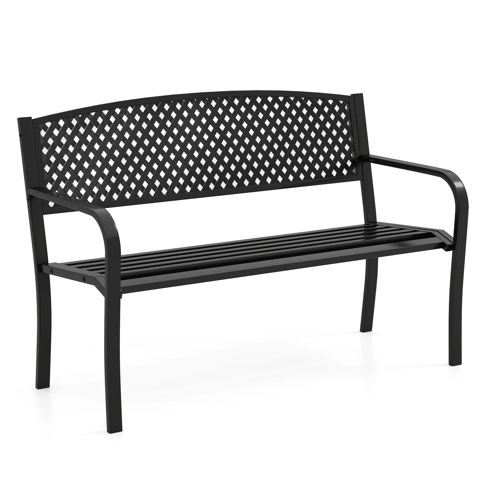 Metal Outdoor Bench, High Back, 2-3 Person, Black - Image 4