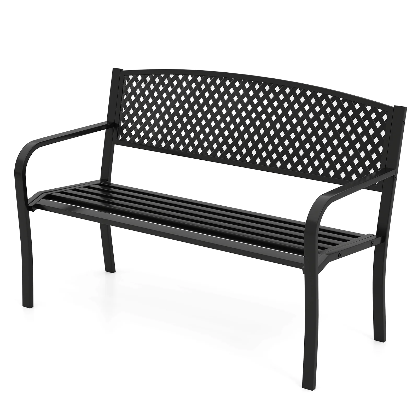 Metal Outdoor Bench, High Back, 2-3 Person, Black - Image 5