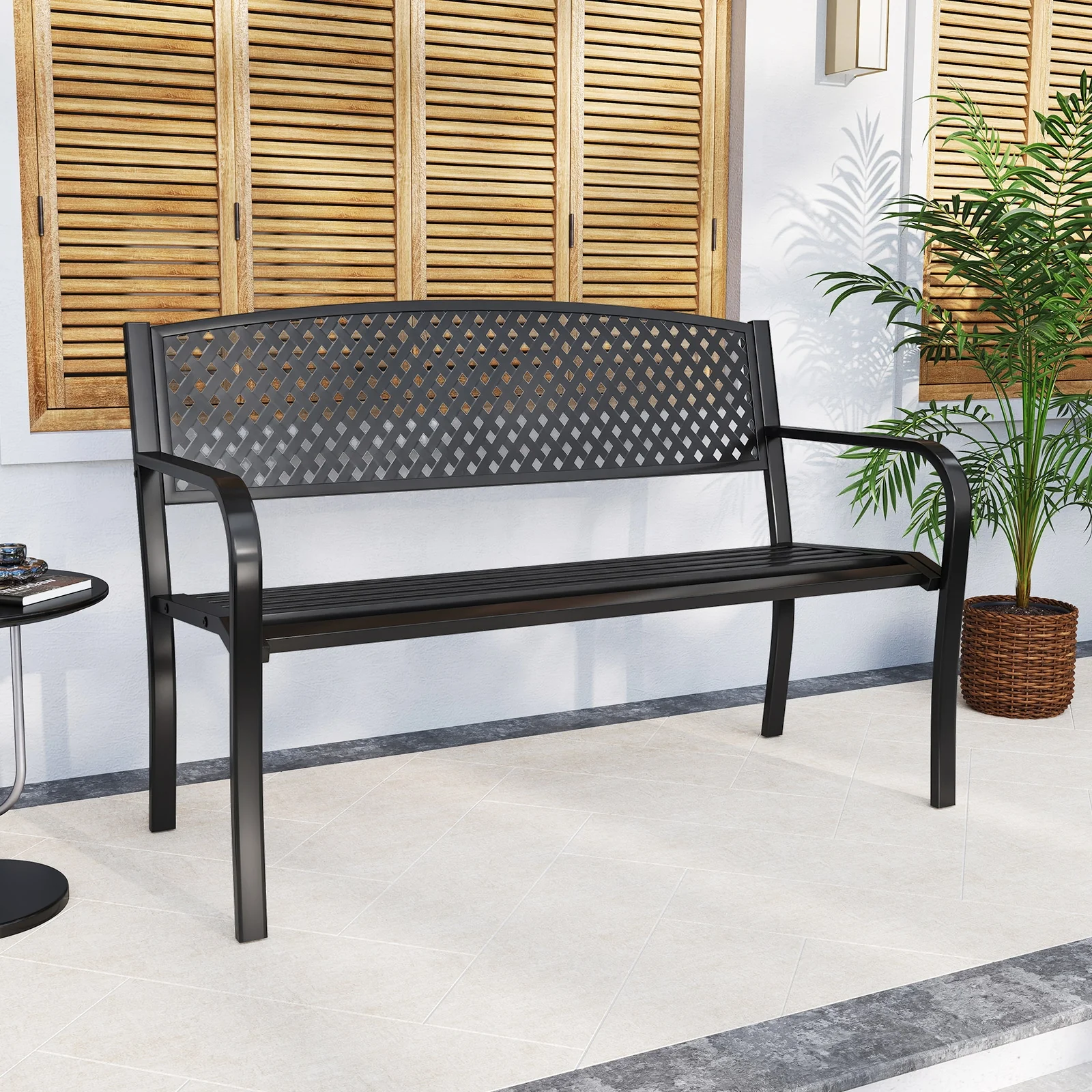 Metal Outdoor Bench, High Back, 2-3 Person, Black - Image 7